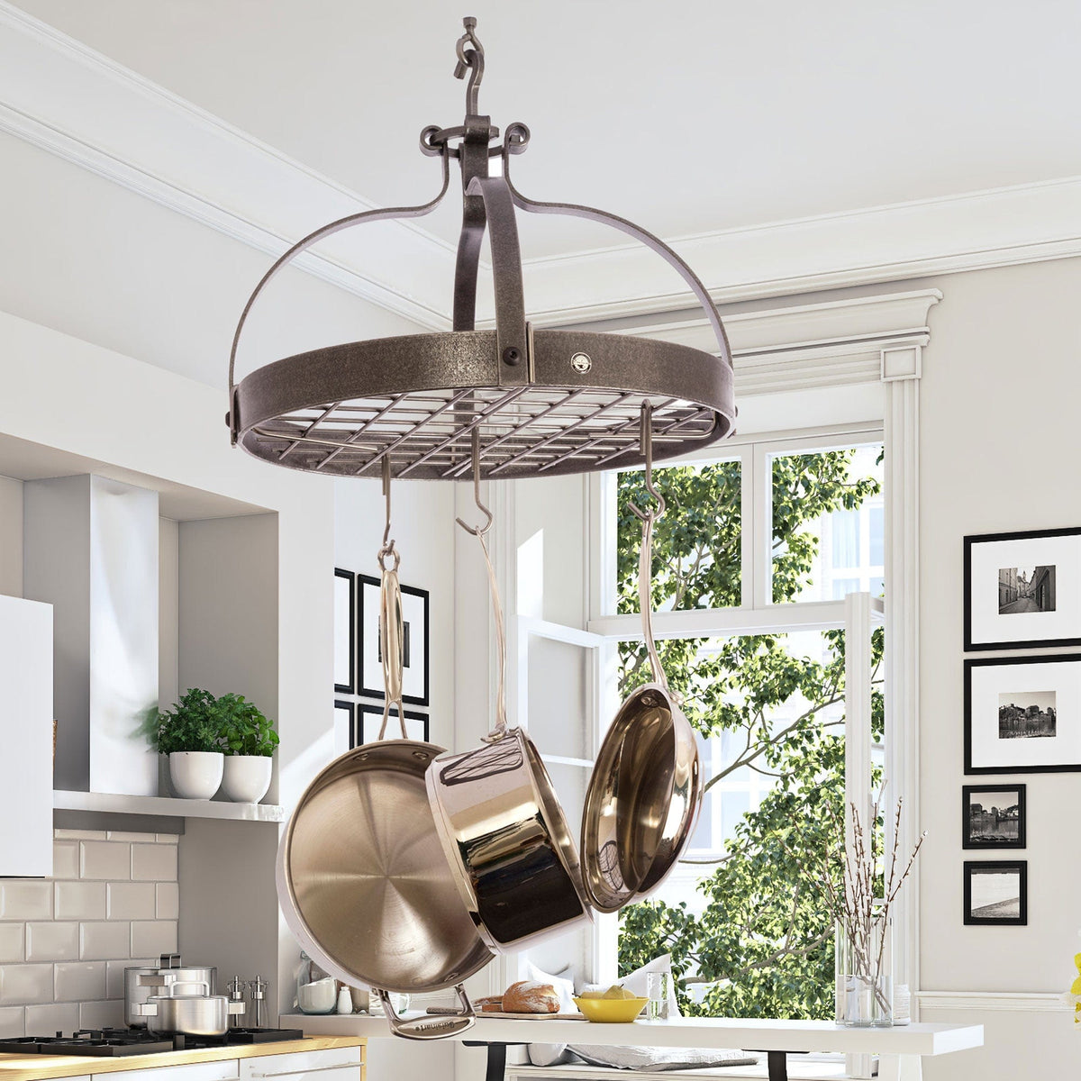 Enclume Ceiling Dutch Crown Ceiling Pot Rack w/ 18 Hooks (12 Angled & 6 Straight)