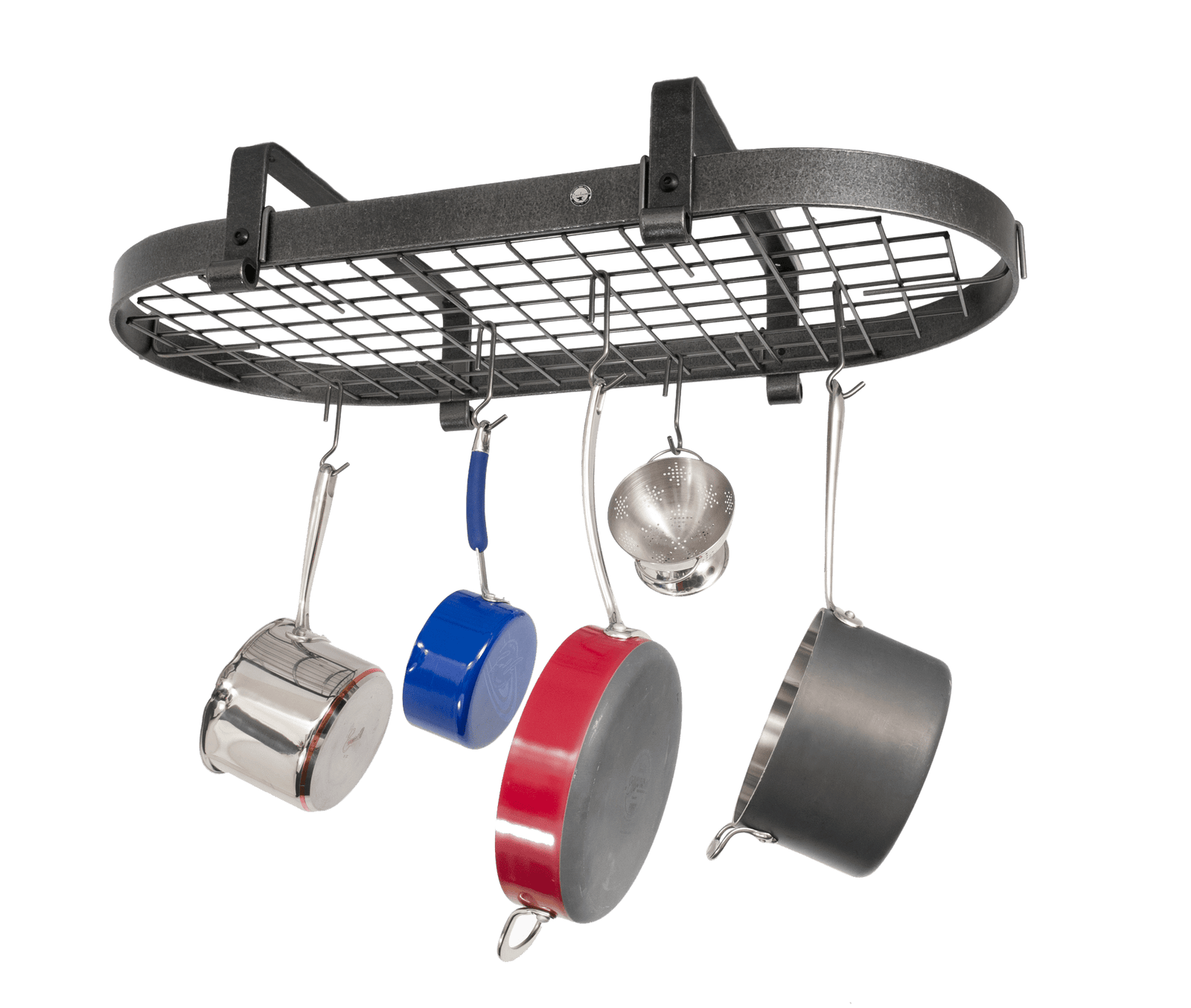 Enclume Ceiling Hammered Steel 37" Low Ceiling Oval Pot Rack w/ 18 Hooks