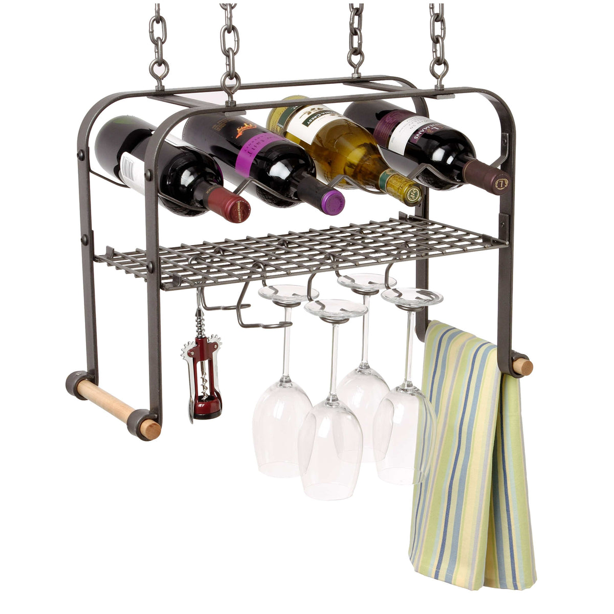 Enclume Ceiling Hanging Wine & Accessories Rack (4 bottles)