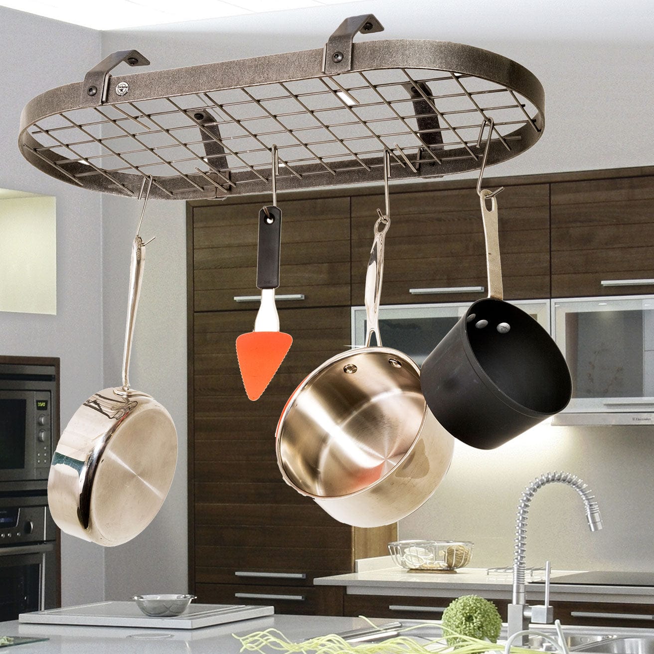 Enclume Ceiling Low-Ceiling Classic Oval w/ 12 Hooks in Hammered Steel