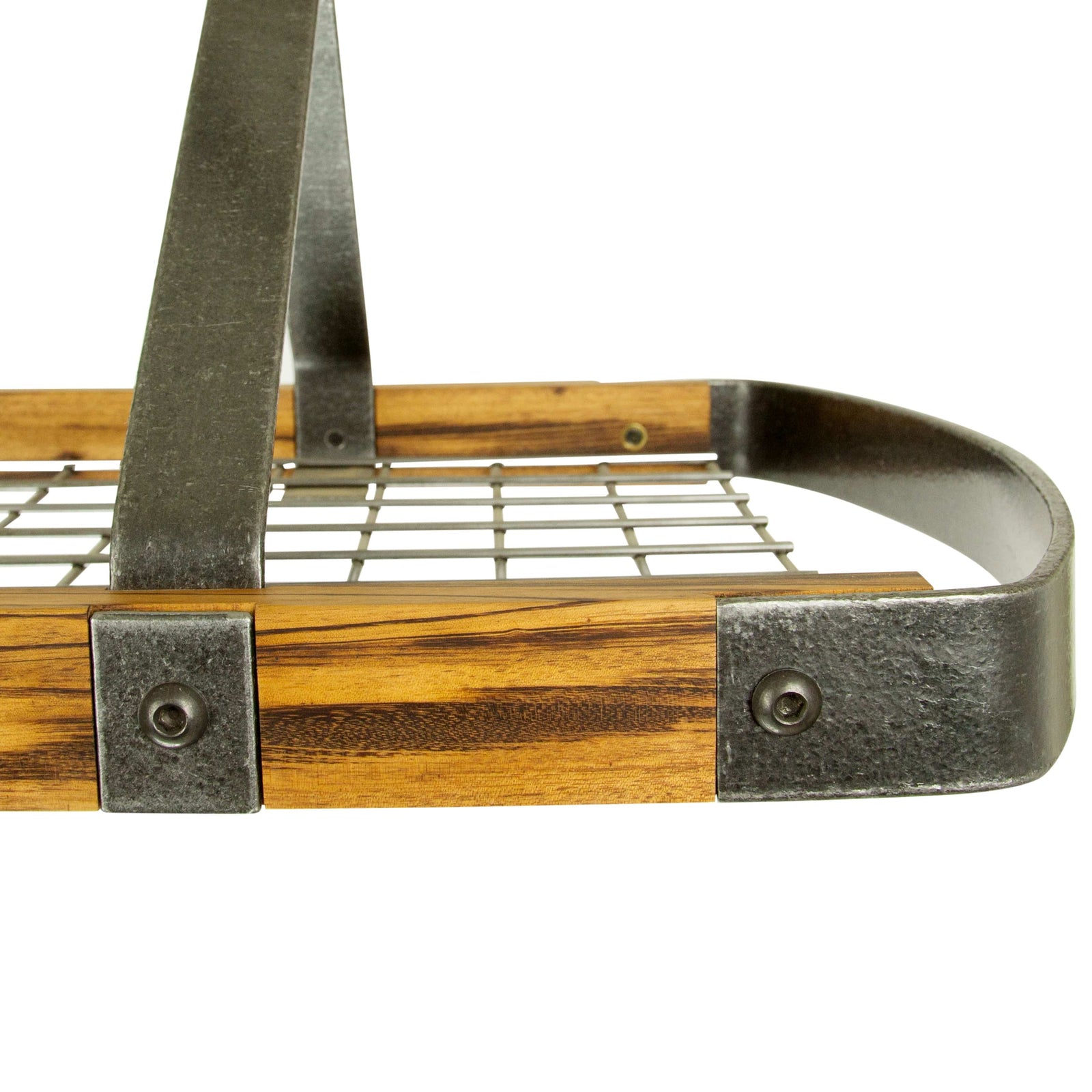 Enclume Ceiling Tigerwood Signature 45" Oval Ceiling Pot Rack Hammered Steel with Tigerwood or Walnut