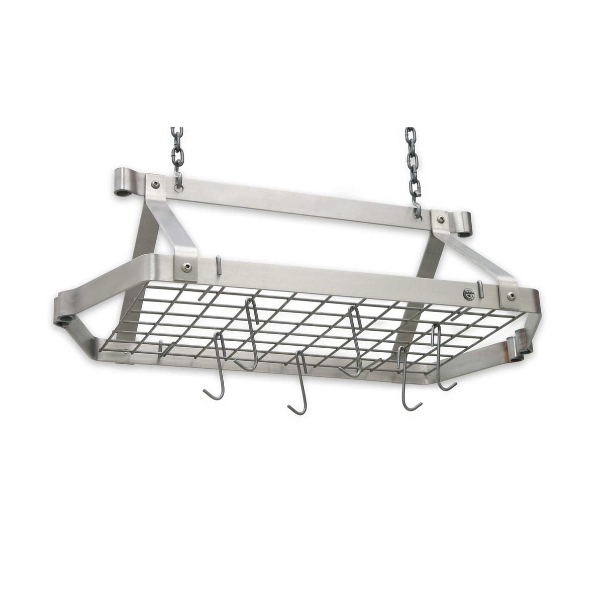 Enclume Ceiling Stainless Steel Retro Rectangle Ceiling Pot Rack w/ 12 Hooks, 2 S Hooks & 6" Chain