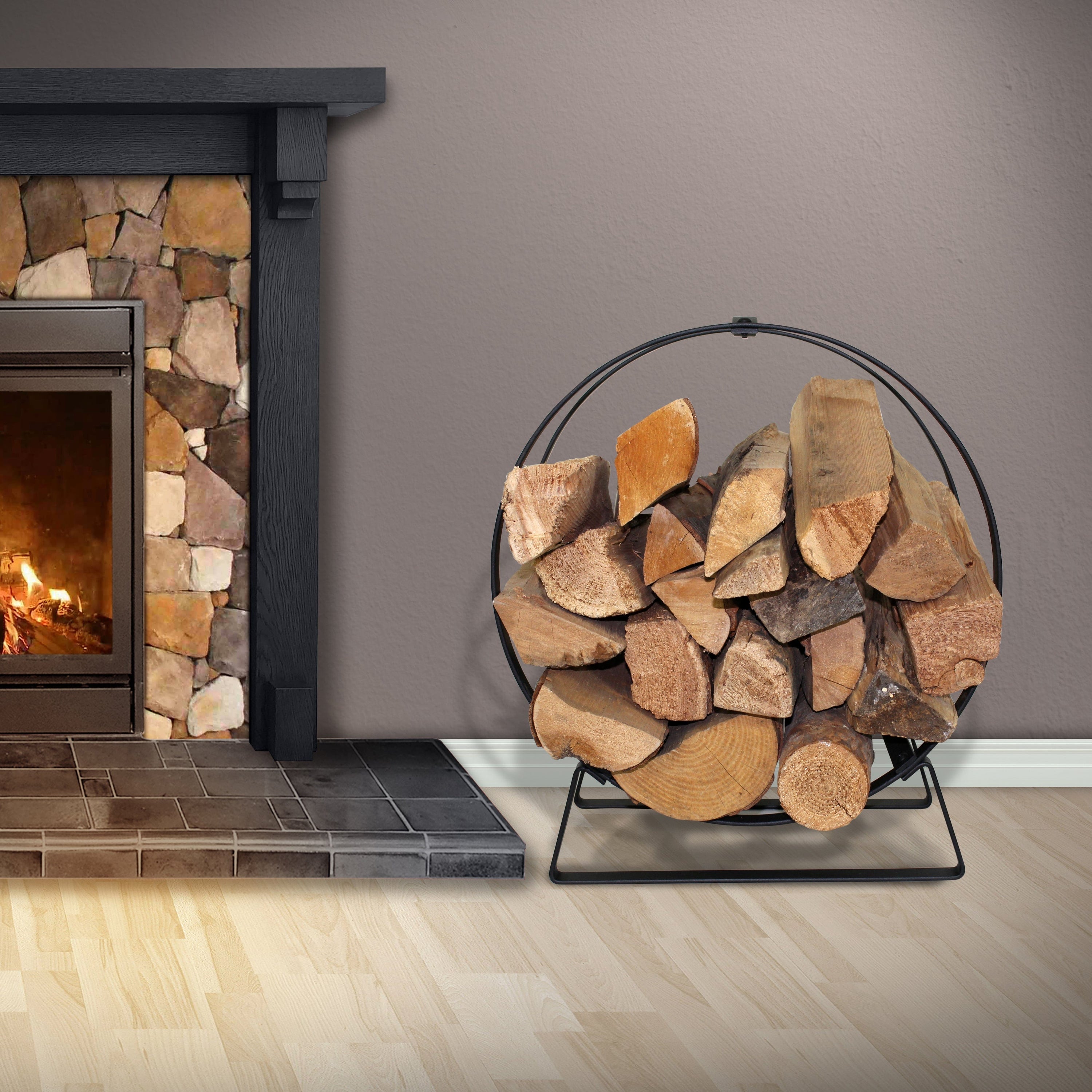 Enclume Handcrafted Indoor/Outdoor Hoop Fireplace Log Rack with Handle ...