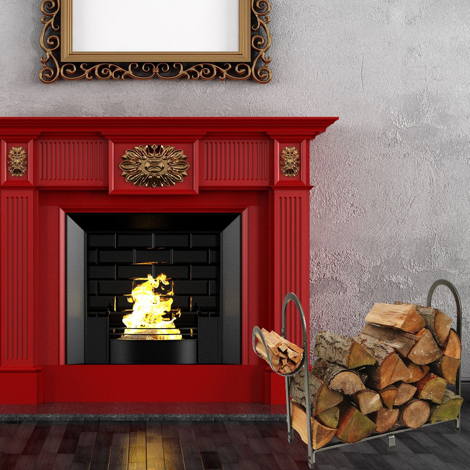 Enclume Floor Arch Fireplace Log Rack Hammered Steel