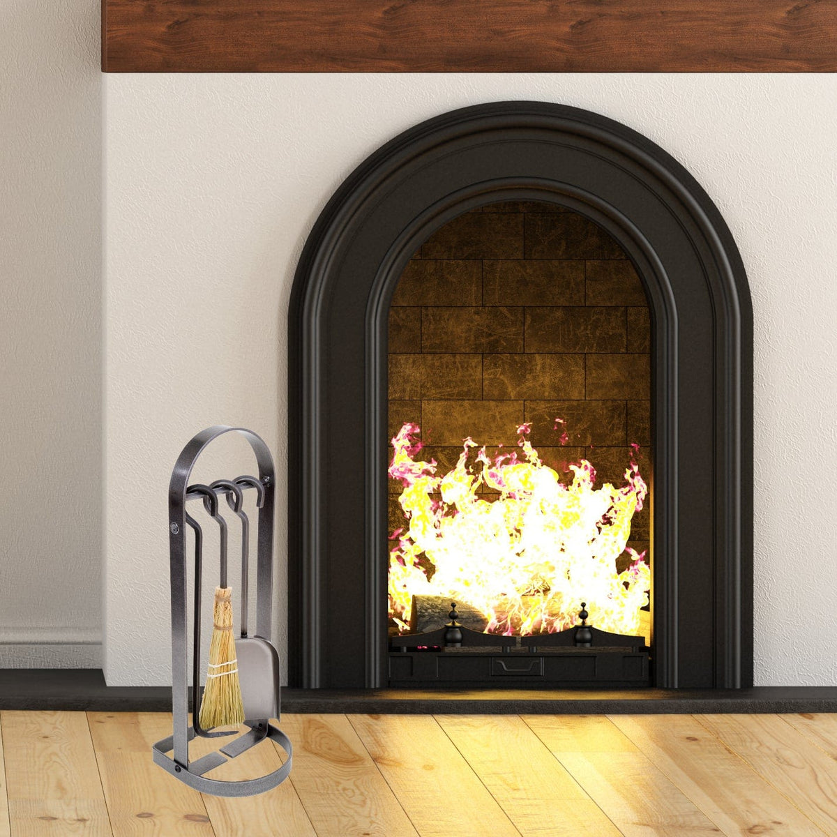 Enclume Floor Arch Fireplace Tool Set Hammered Steel