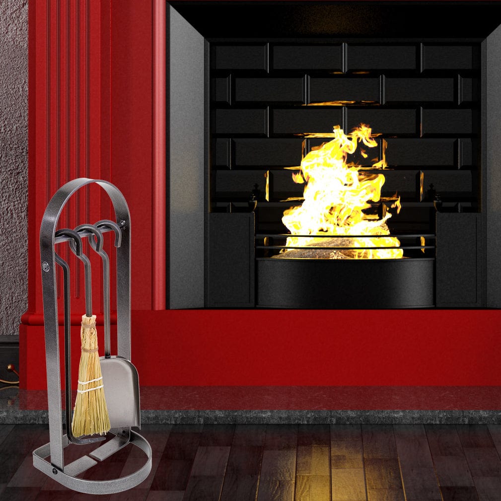 Enclume Floor Arch Fireplace Tool Set Hammered Steel