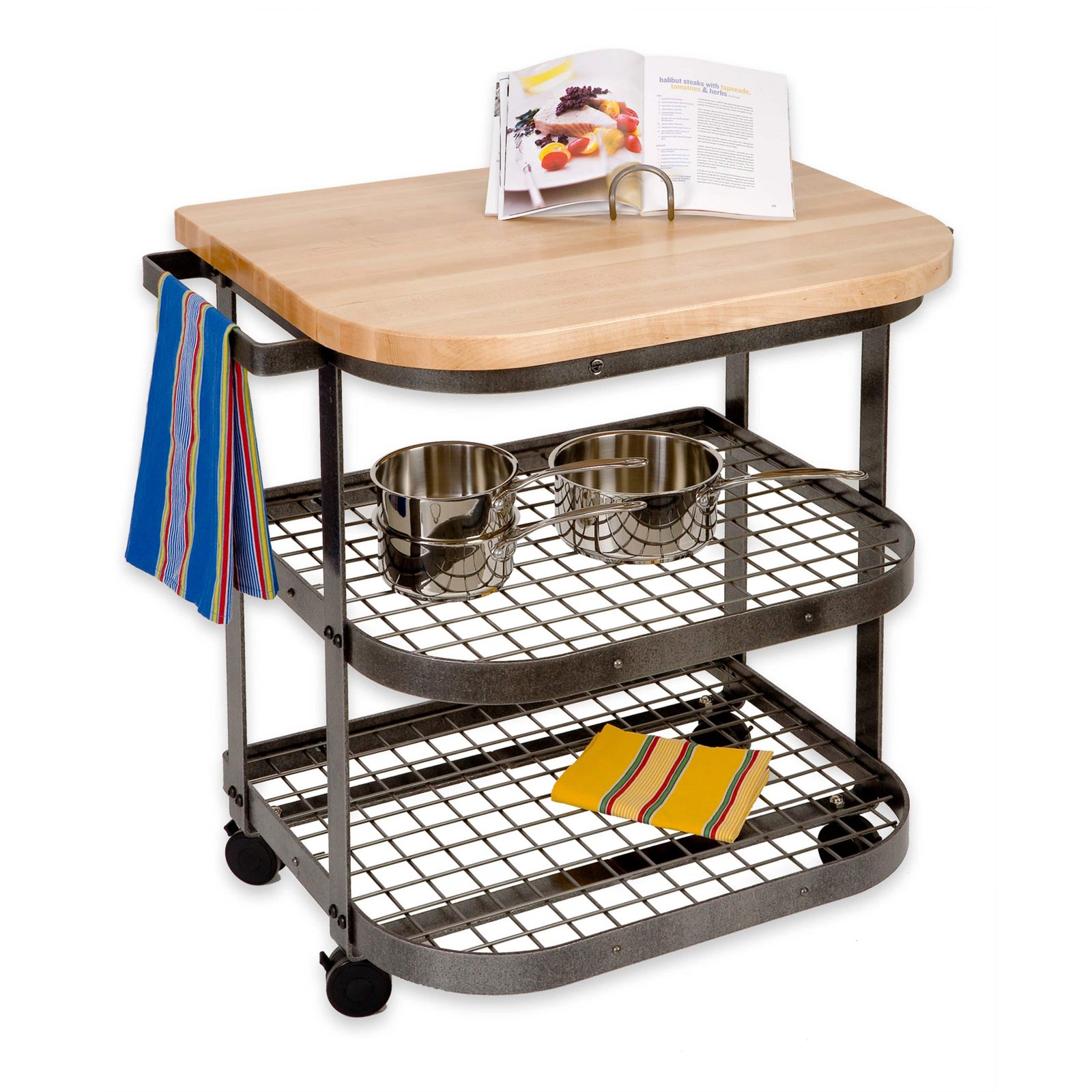 Enclume Floor Baker's Cart Base Hammered Steel w/ Eastern Maple Butcher Block