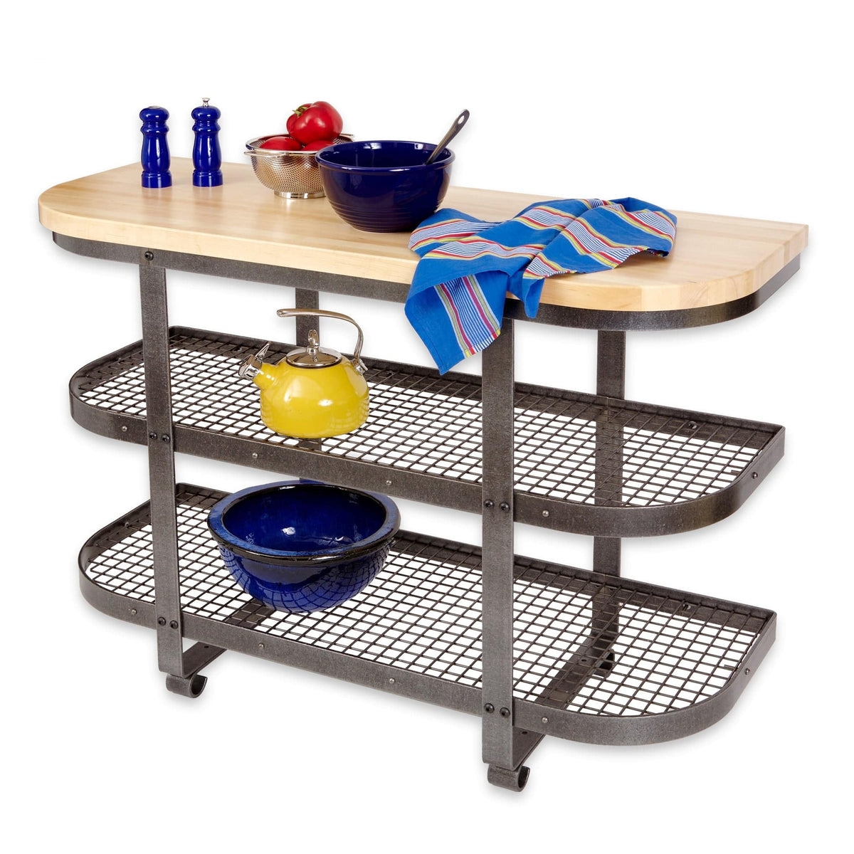 Enclume Floor Baker's SideShelf Base Hammered Steel w/Eastern Maple Butcher Block