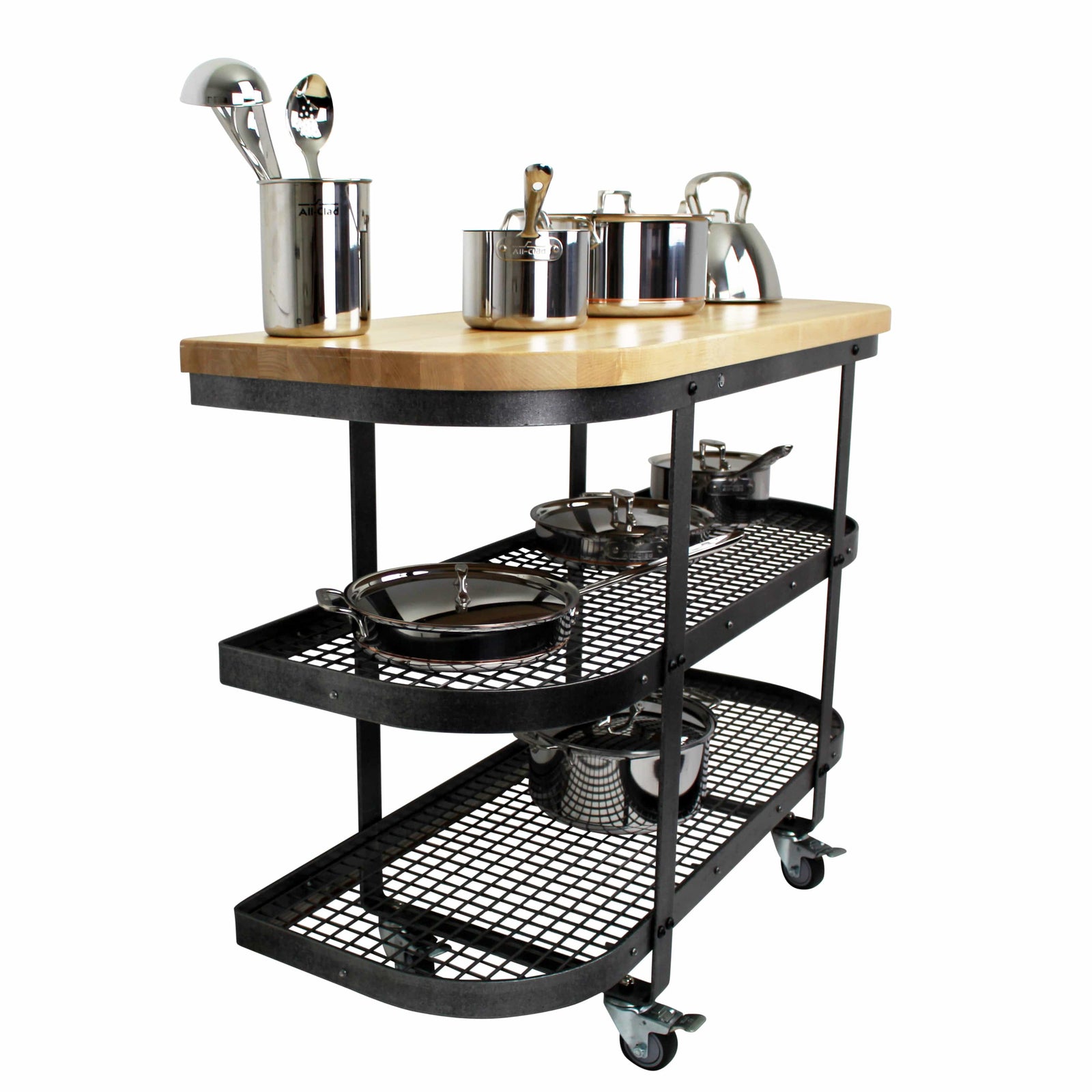 Enclume Floor Baker's SideShelf Base Hammered Steel w/Eastern Maple Butcher Block