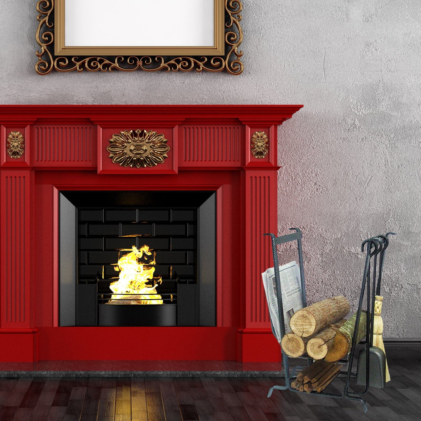 Enclume Floor Complete Hearth Fireplace Log Rack w/ Tools Hammered Steel