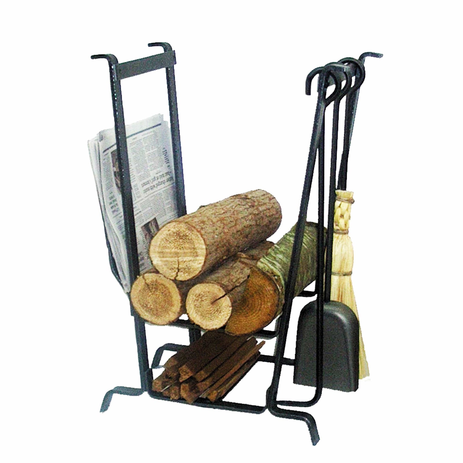 Enclume Floor Complete Hearth Fireplace Log Rack w/ Tools Hammered Steel