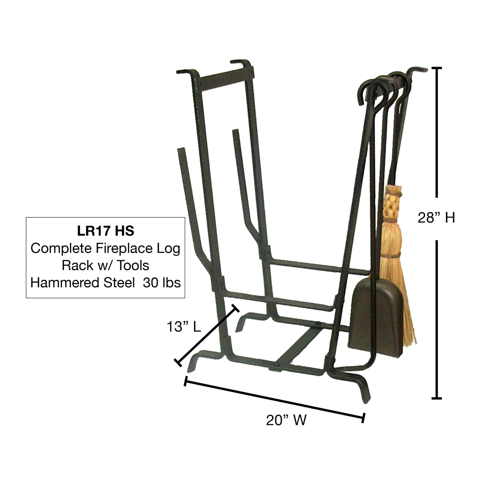 Enclume Floor Complete Hearth Fireplace Log Rack w/ Tools Hammered Steel