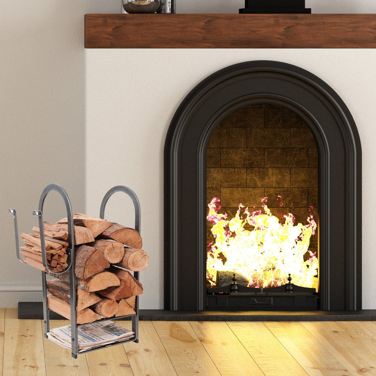 Enclume Floor Fire Center Log Rack Hammered Steel