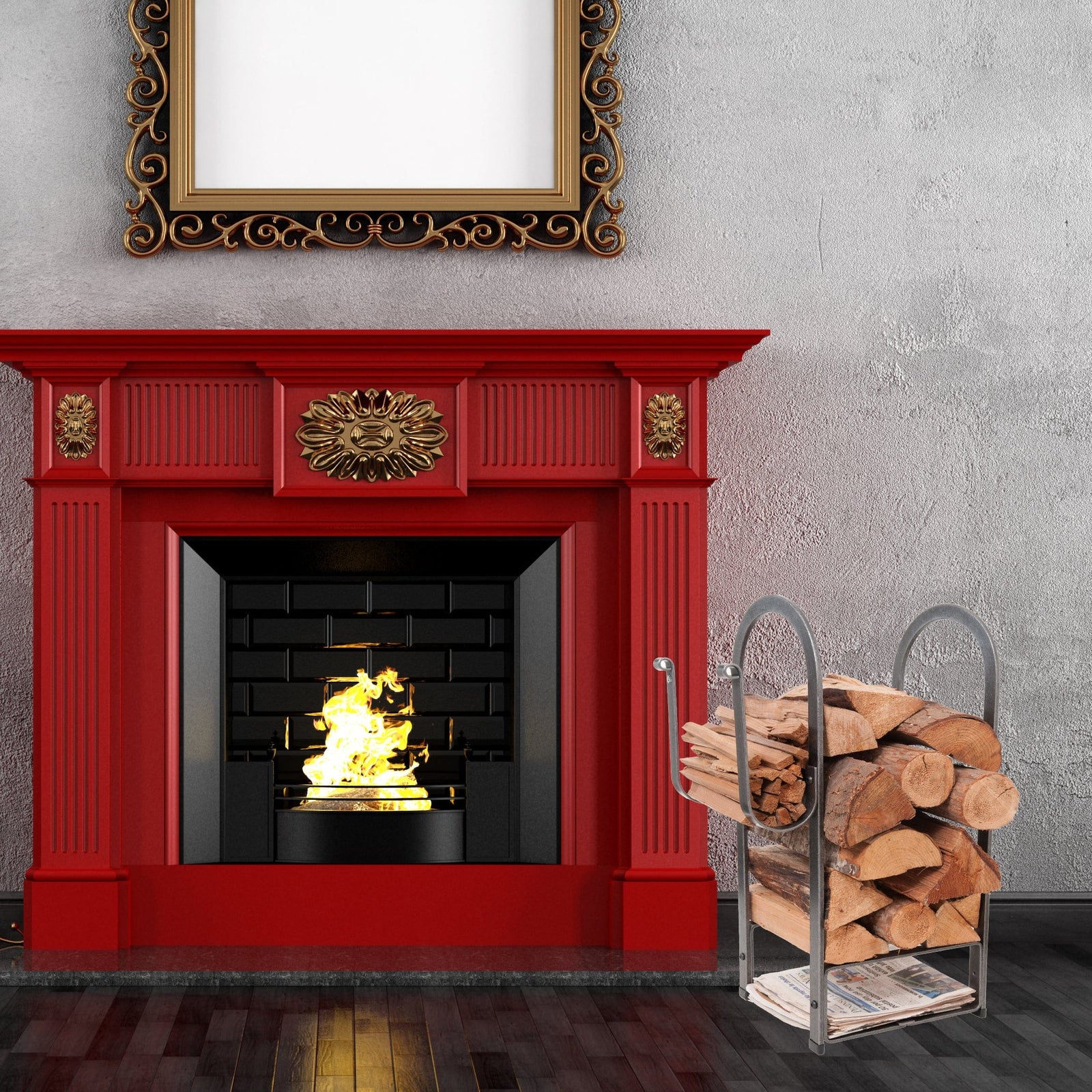 Enclume Floor Fire Center Log Rack Hammered Steel