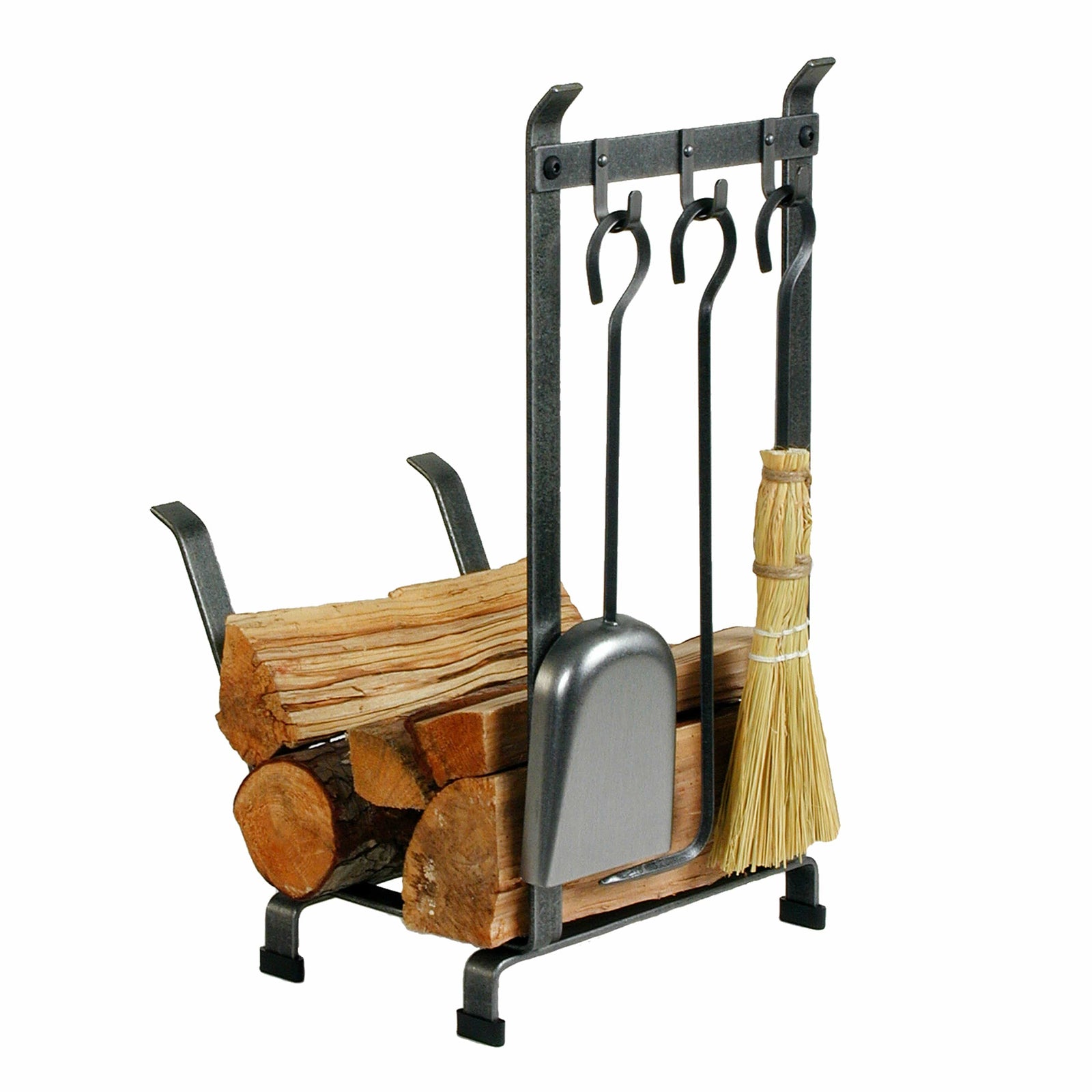 Enclume Floor Fireplace Log Rack w/ Tools Hammered Steel