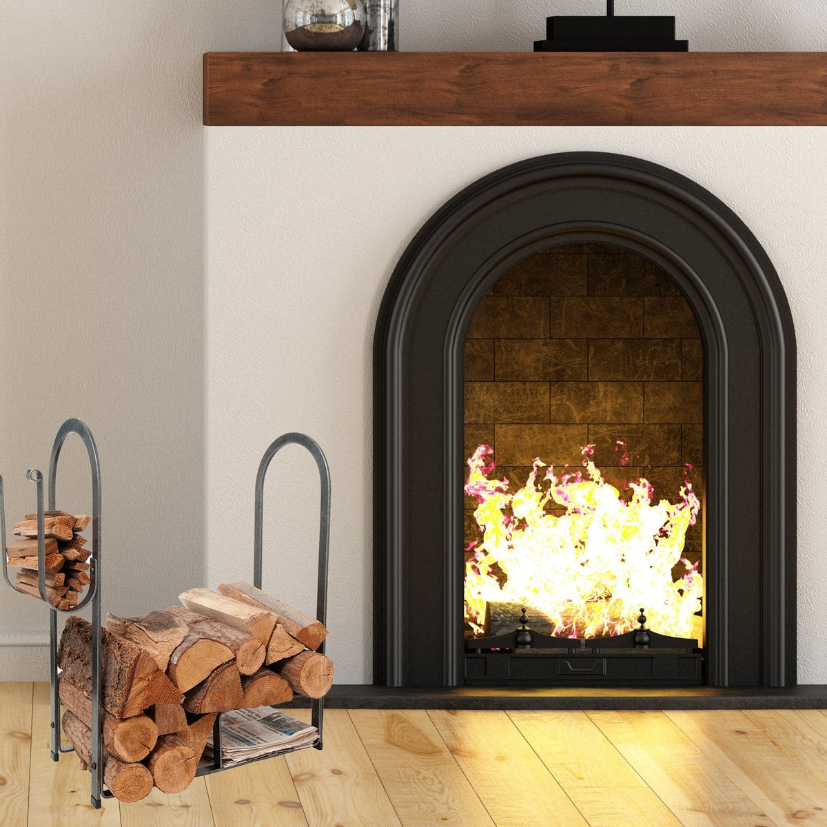 Enclume Floor Large Fire Center Log Rack Hammered Steel