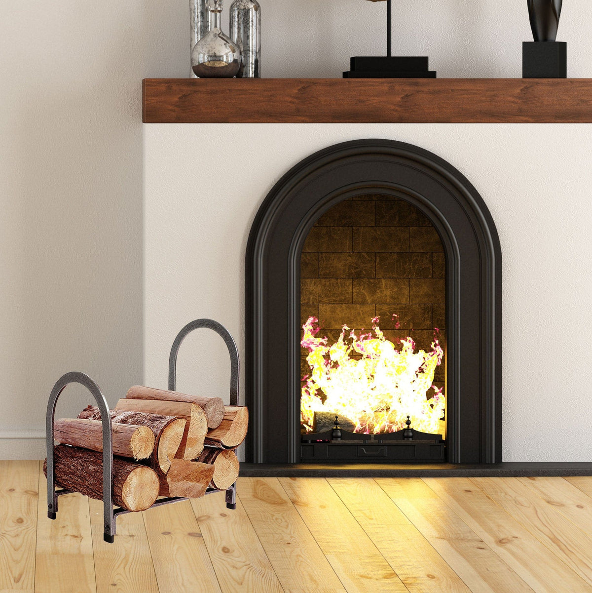 Enclume Floor Offset Arch Fireplace Log Rack Hammered Steel