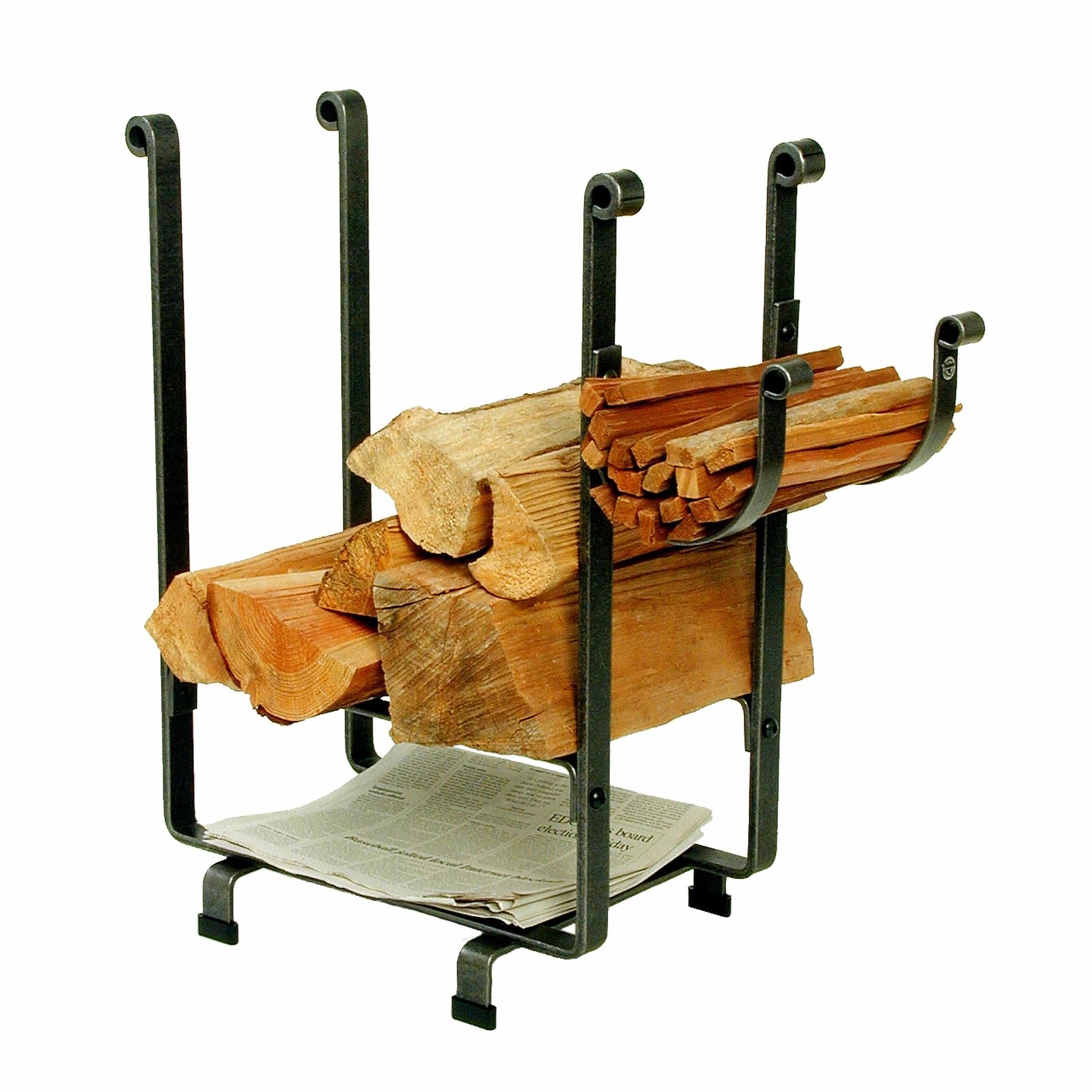 Enclume Floor Rectangle Fireplace Log Rack w/ Newspaper Holder Hammered Steel