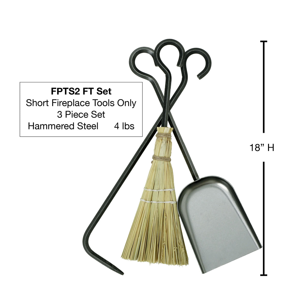 Enclume Floor Short Fireplace Tools Only 3-Pieces Hammered Steel