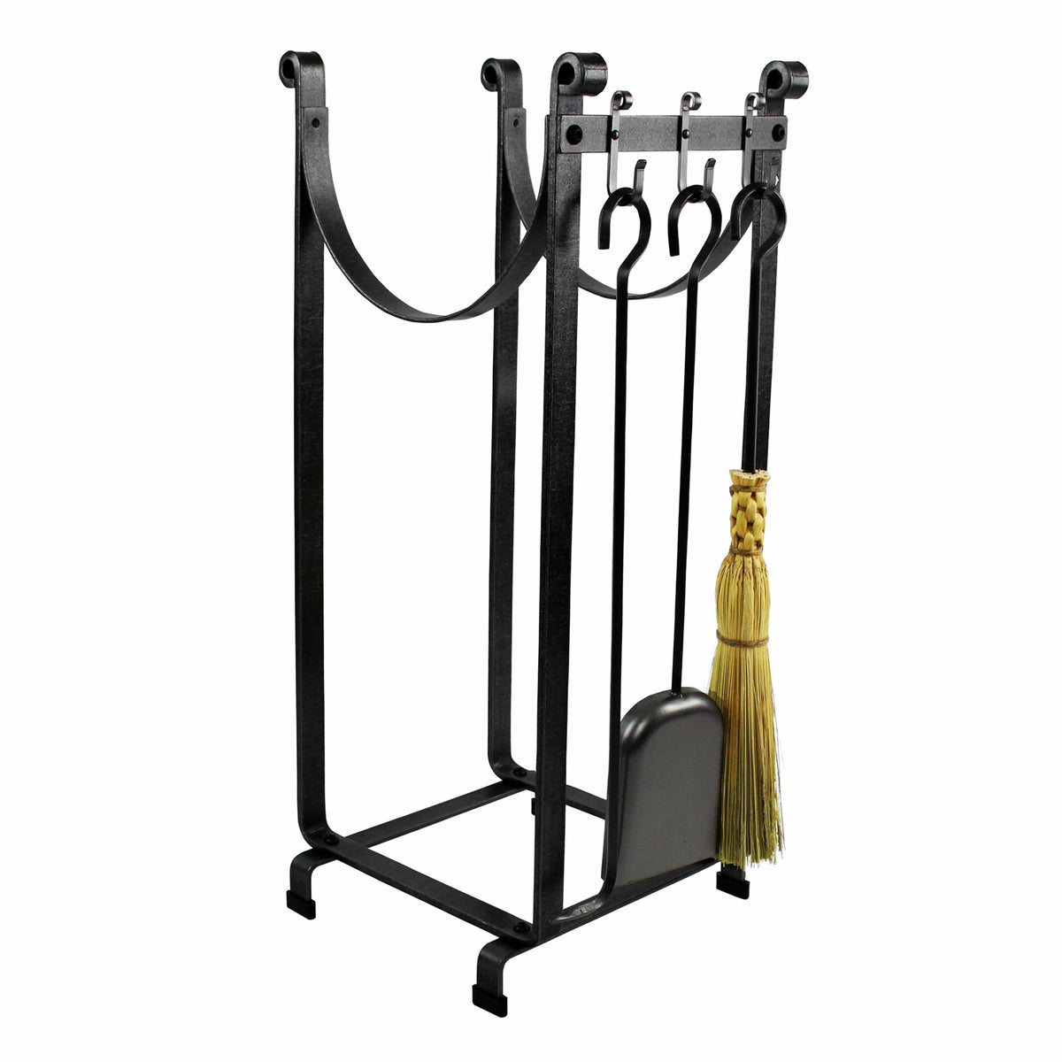 Enclume Floor Sling Fireplace Log Rack w/ Bar and Tools Hammered Steel