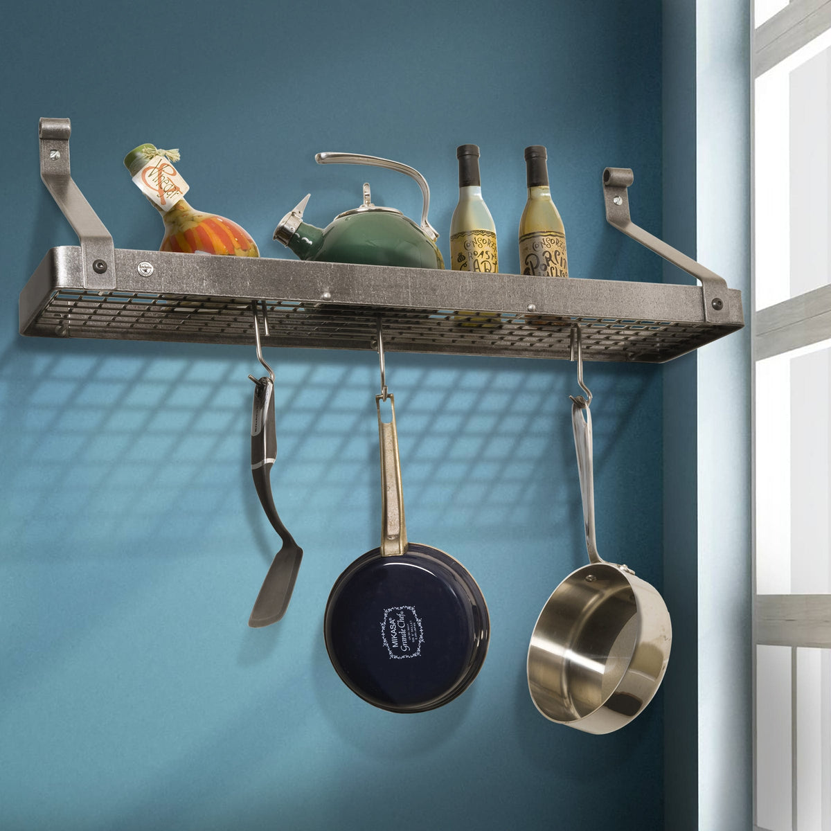 Enclume Wall 24" Gourmet Bookshelf Wall Rack w/ 12 Hooks