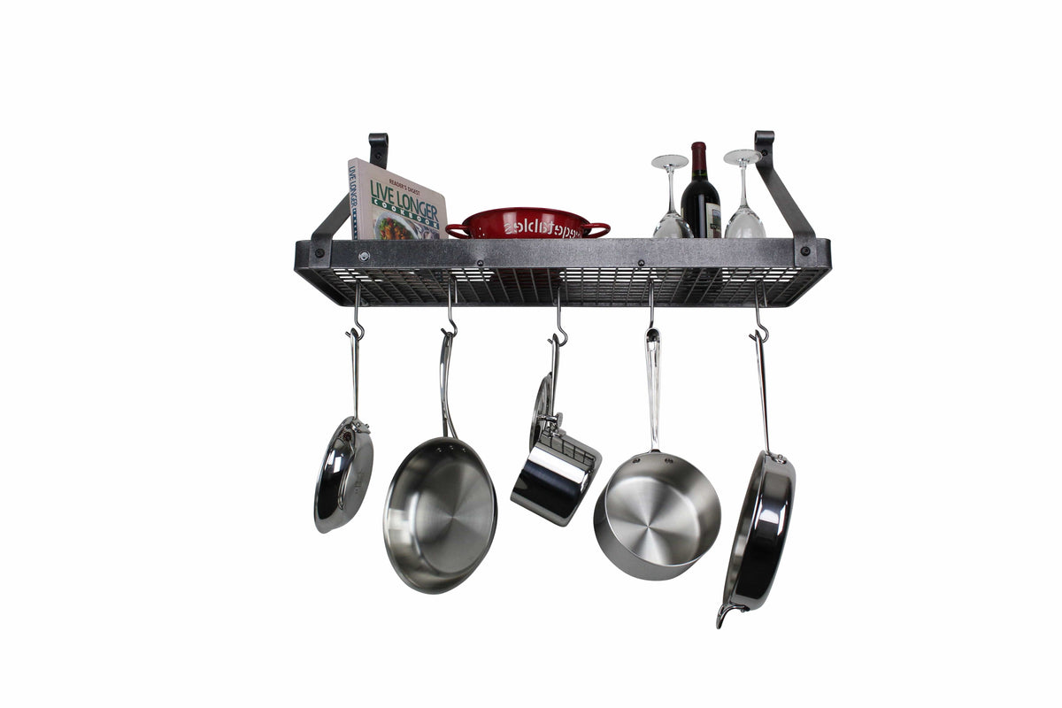 Enclume Wall 36" Gourmet Deep Bookshelf Wall Rack w/ 12 Hooks