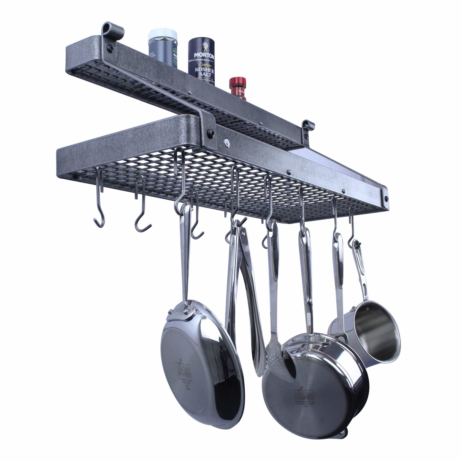 Enclume Wall 36" Gourmet Deep Bookshelf Wall Rack w/Accessory Shelf Hammered Steel