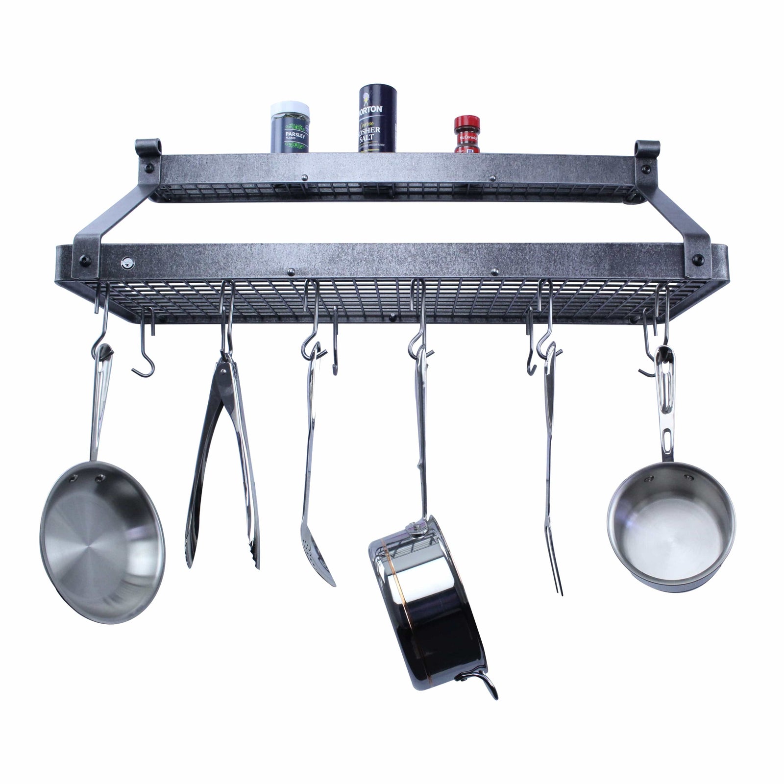 Enclume Wall 36" Gourmet Deep Bookshelf Wall Rack w/Accessory Shelf Hammered Steel