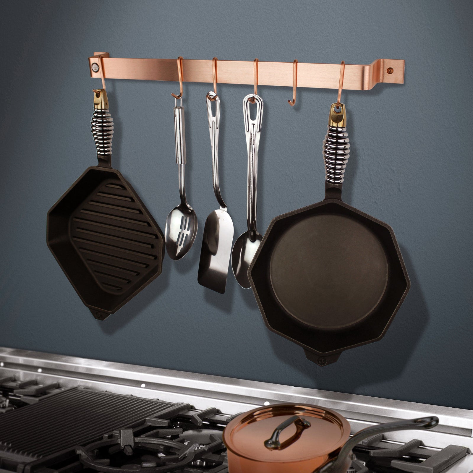 Enclume Wall Stainless Steel / 24" Handcrafted Easy Mount Wall Rack Utensil Bar w 6 Hooks