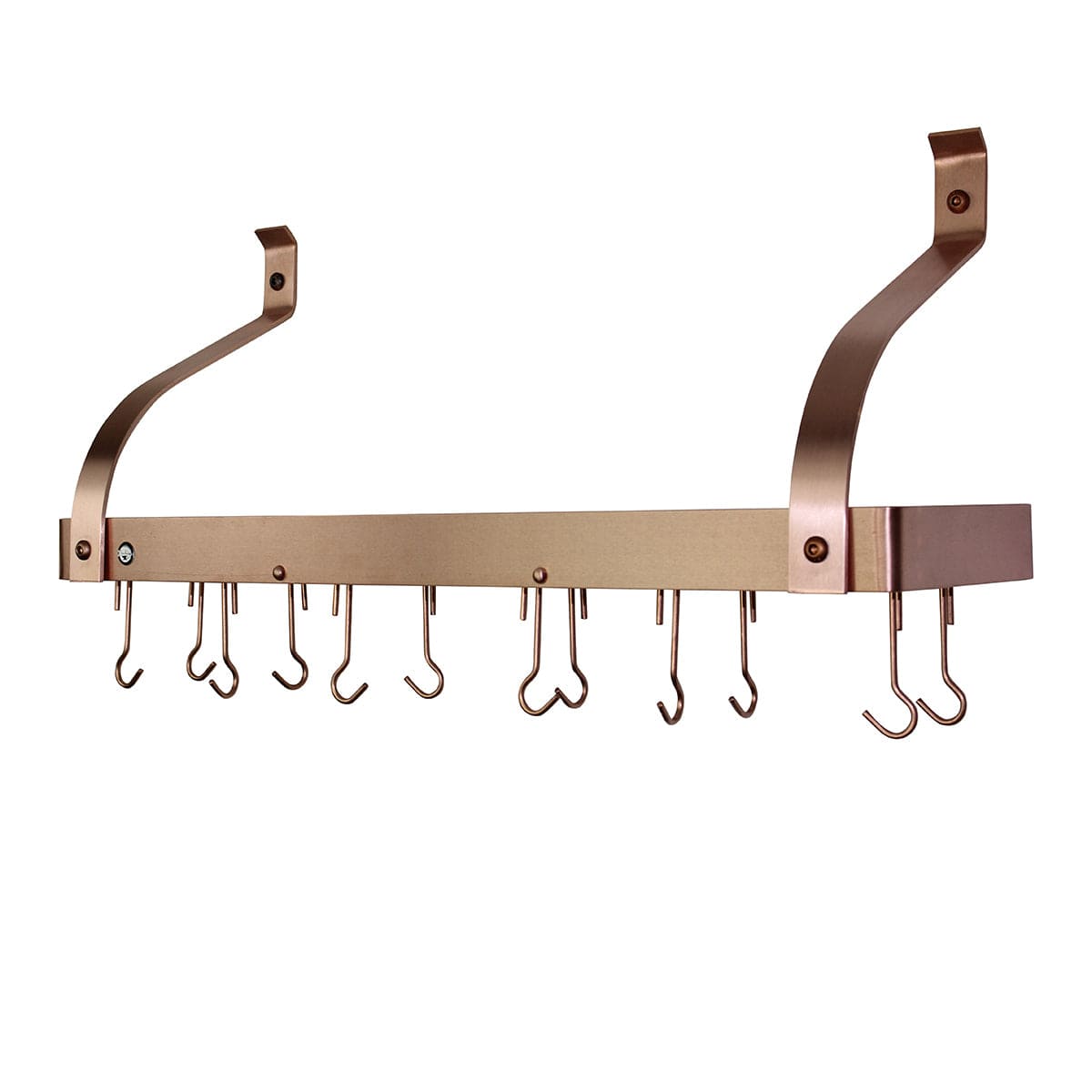 Enclume Wall Brushed Copper / Curved 36" Gourmet Bookshelf Wall Rack w/ 12 Hooks