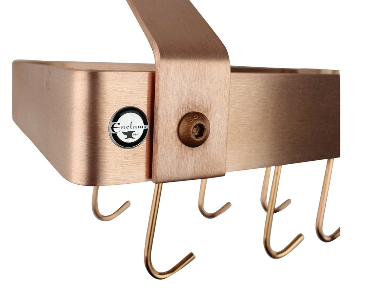 Enclume Wall Brushed Copper / Curved 36" Gourmet Deep Bookshelf Wall Rack w/ 12 Hooks