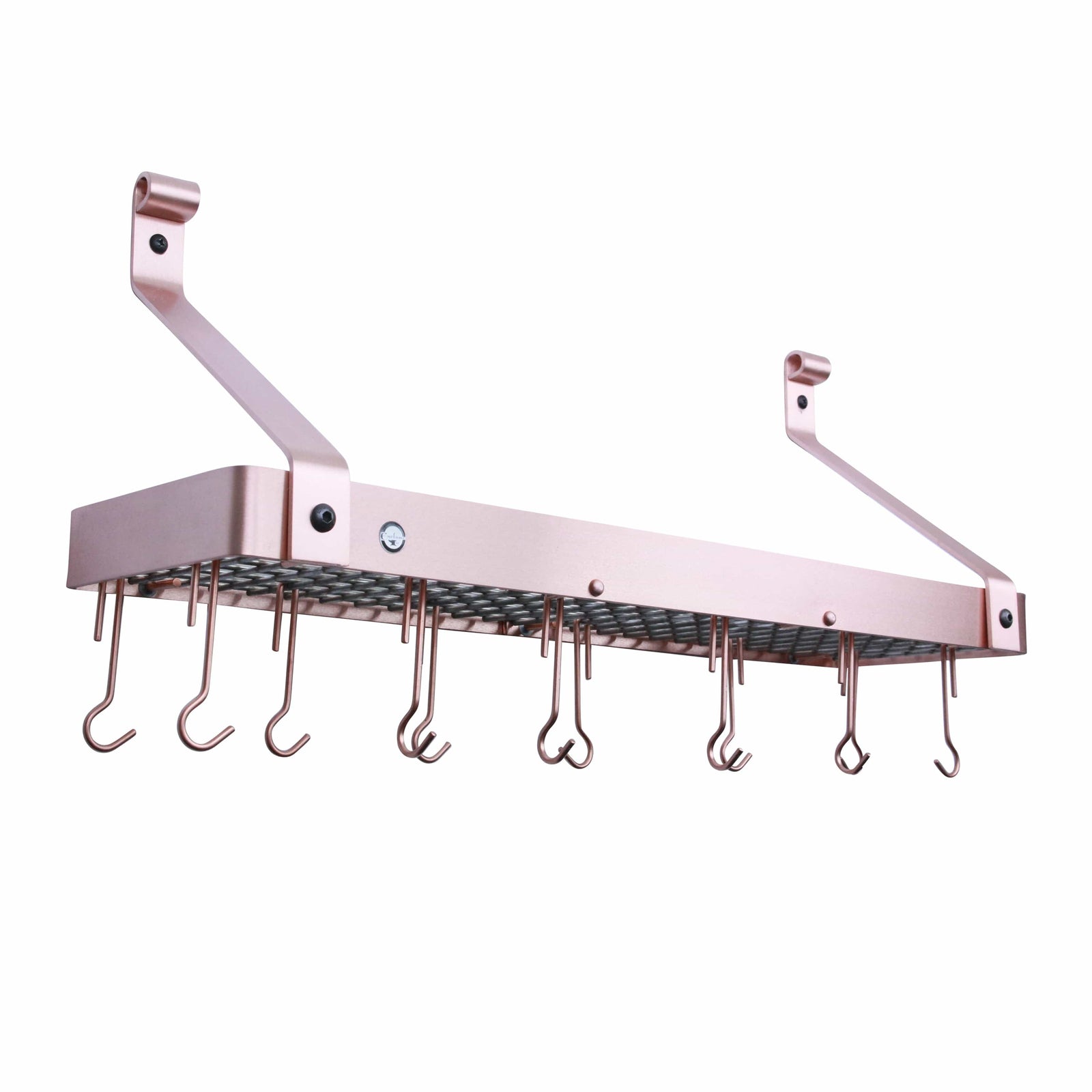 Enclume Wall Brushed Copper / Rolled Eye 30" Gourmet Bookshelf Wall Rack w/ 12 Hooks