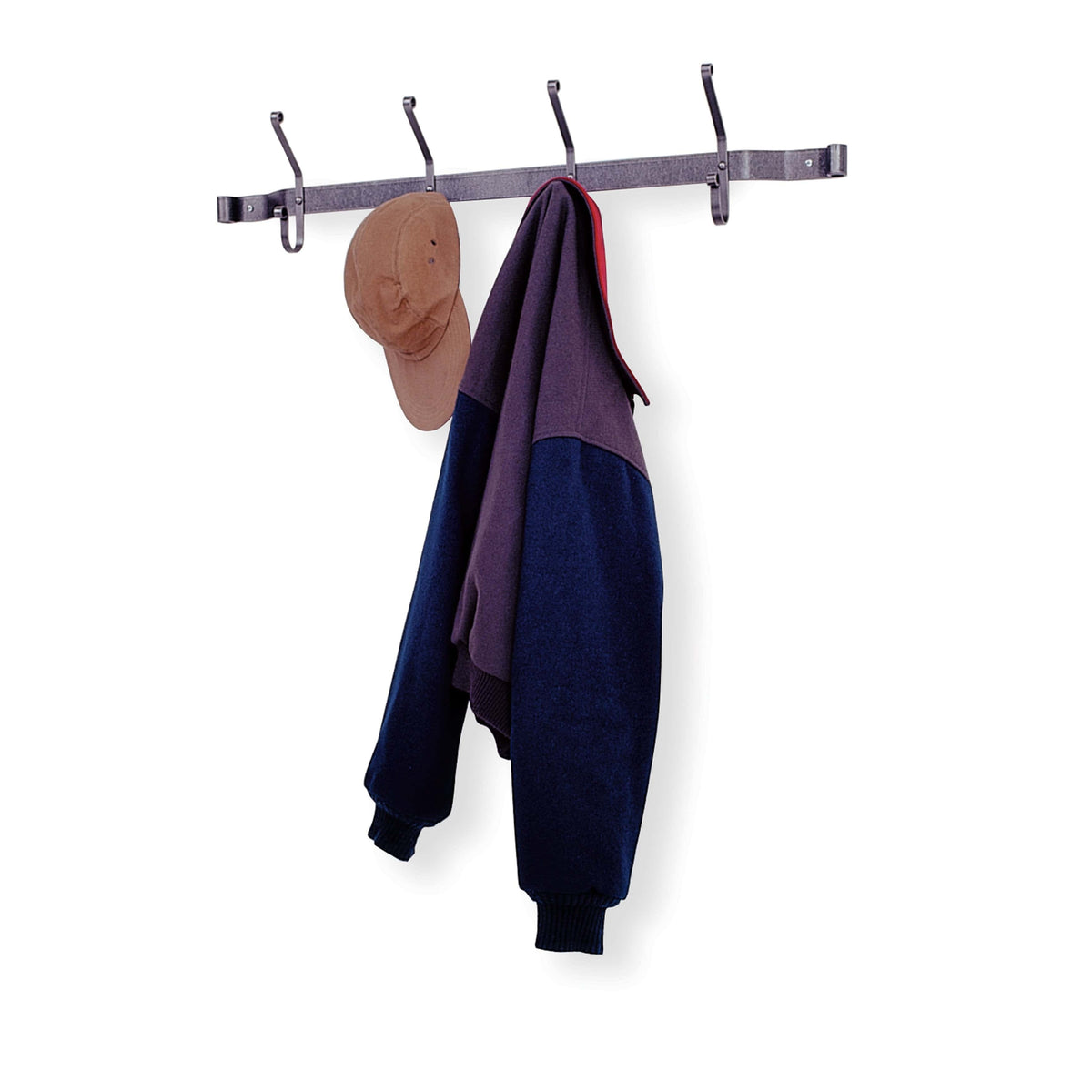 Enclume Wall Coat Rack w/ 4 Double Hooks Hammered Steel