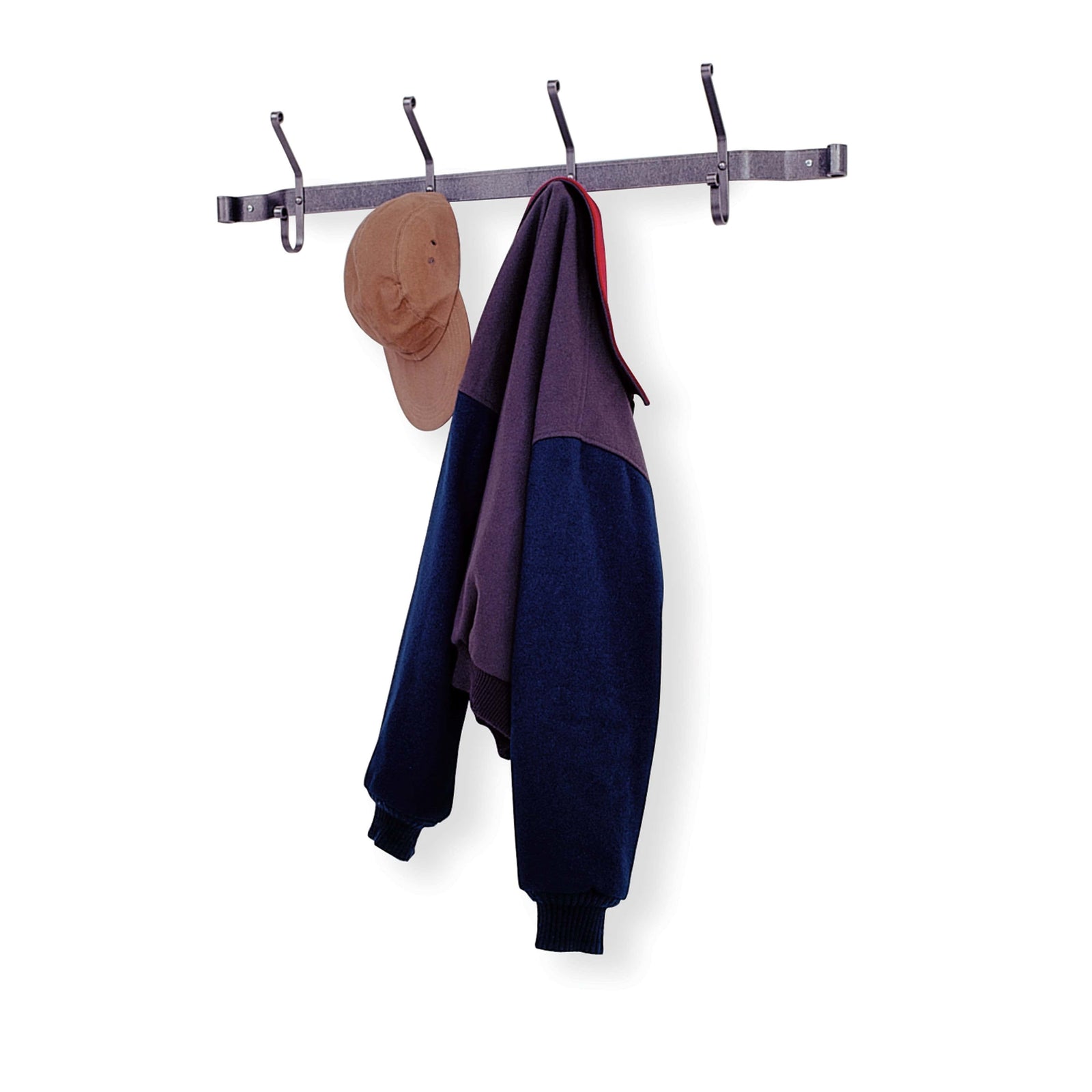 Enclume Wall Coat Rack w/ 4 Double Hooks Hammered Steel