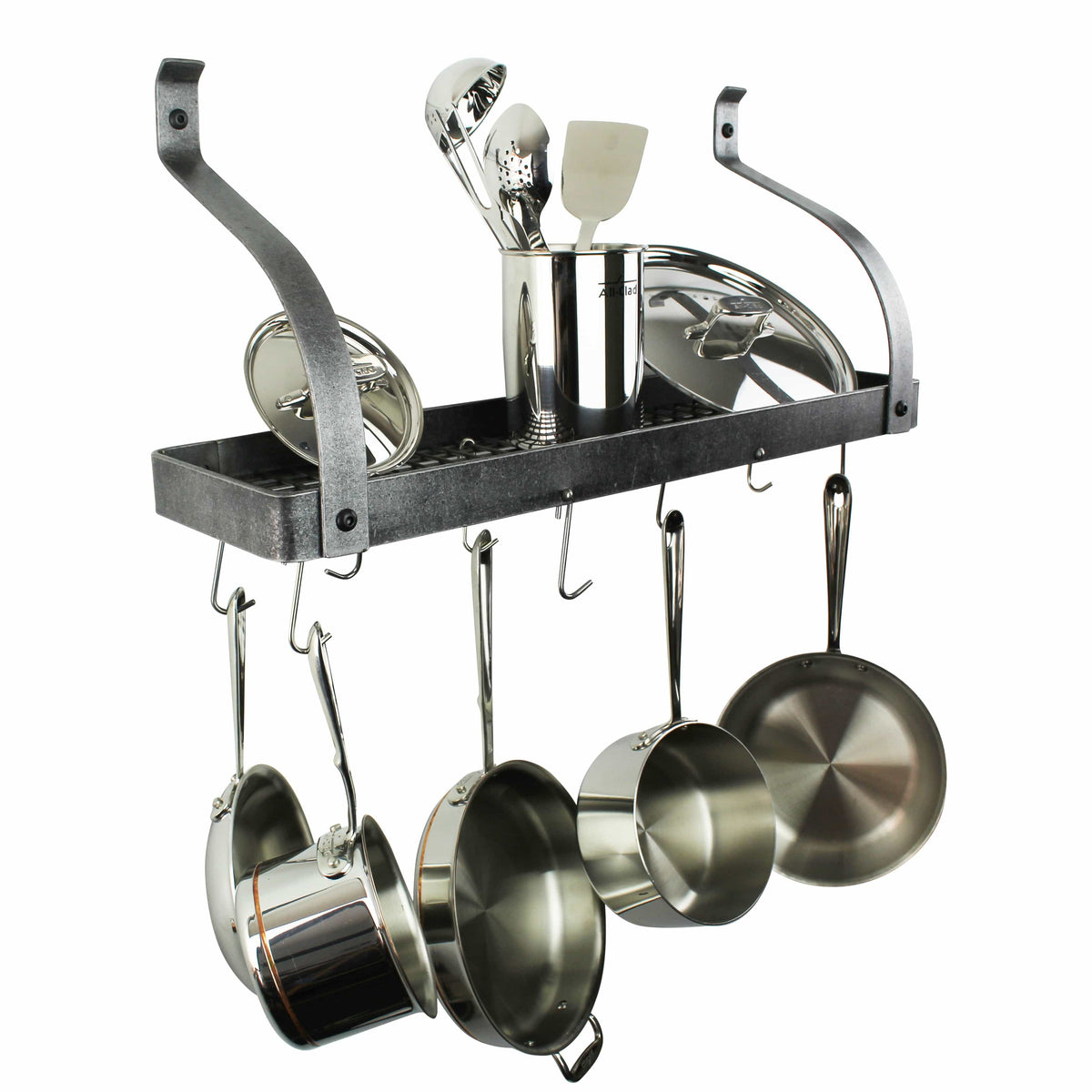 Enclume Wall Curved / Hammered Steel 24" Gourmet Bookshelf Wall Rack w/ 12 Hooks