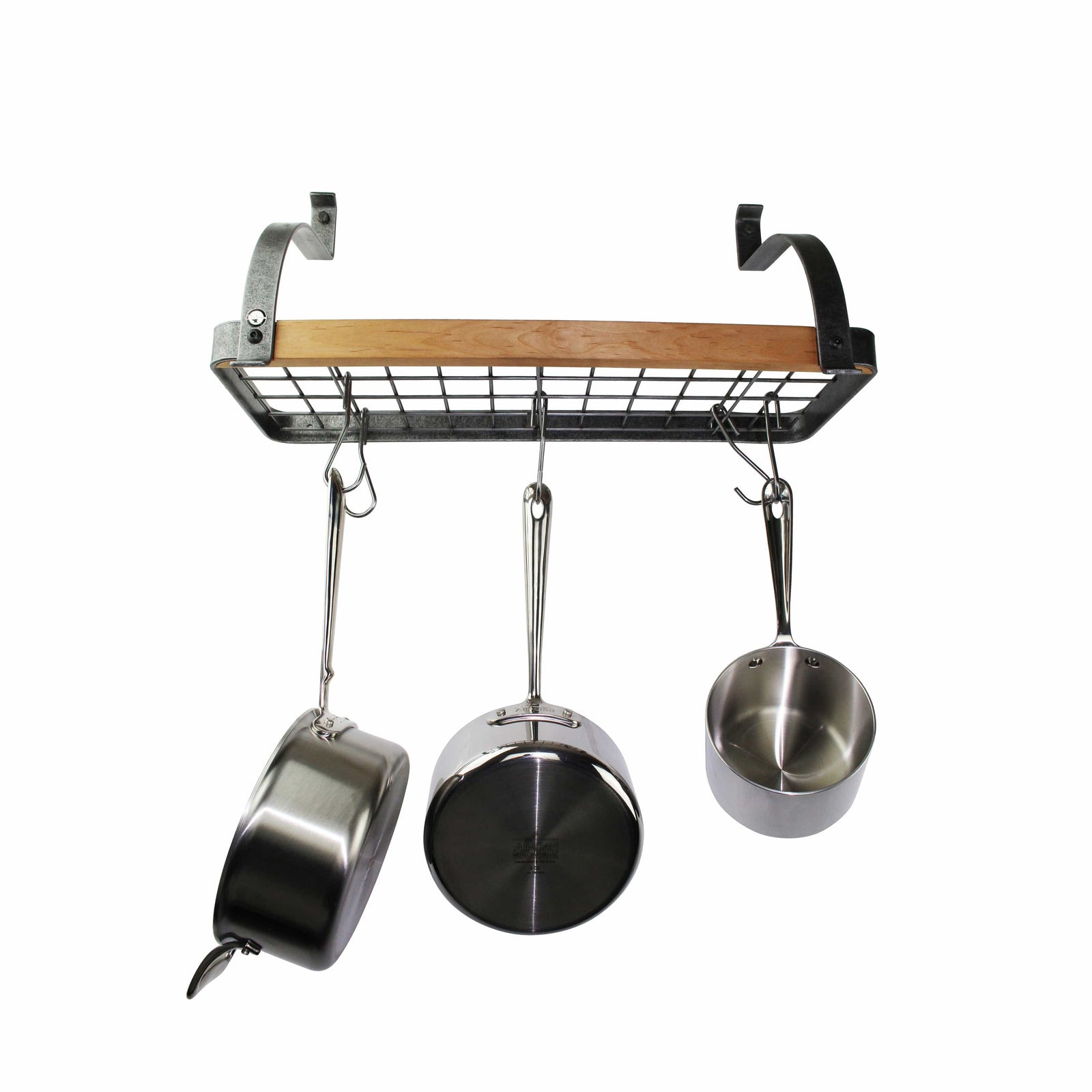 Enclume Wall Decor Bookshelf Wall Rack w/ Alder Shelf in Hammered Steel