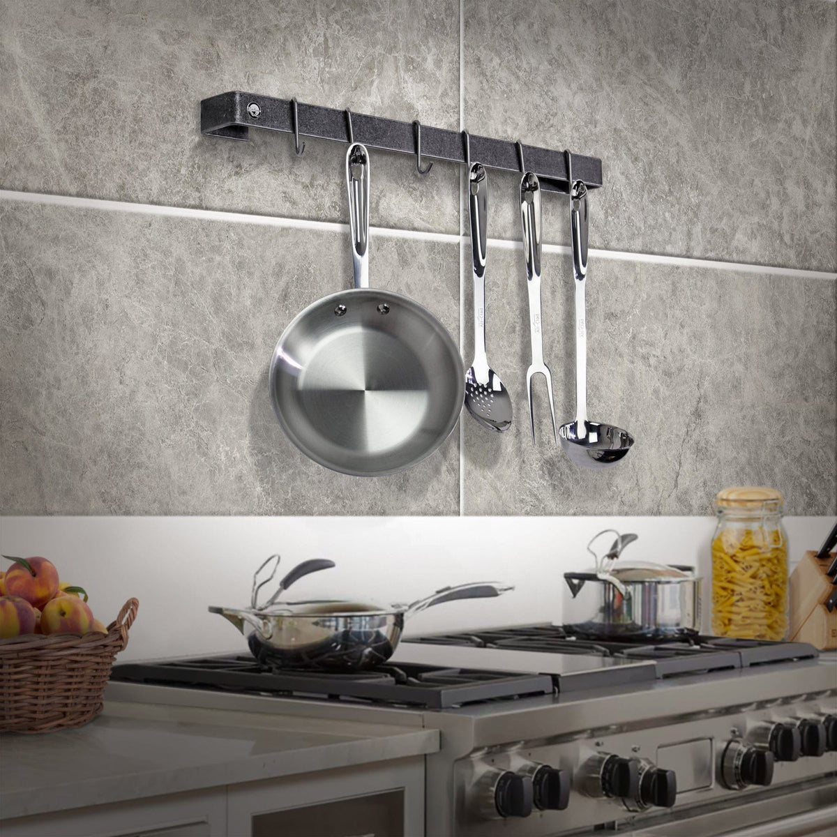 Enclume Wall Hammered Steel / 18" Handcrafted Classic Wall Rack Utensil Bar w 6 Hooks (18", 24", 30" or 36")