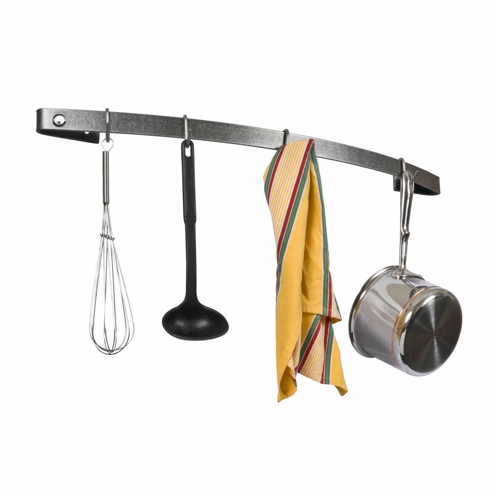 Enclume Wall Hammered Steel / 30" Handcrafted Curved Wall Rack Utensil Bar w 6 Hooks