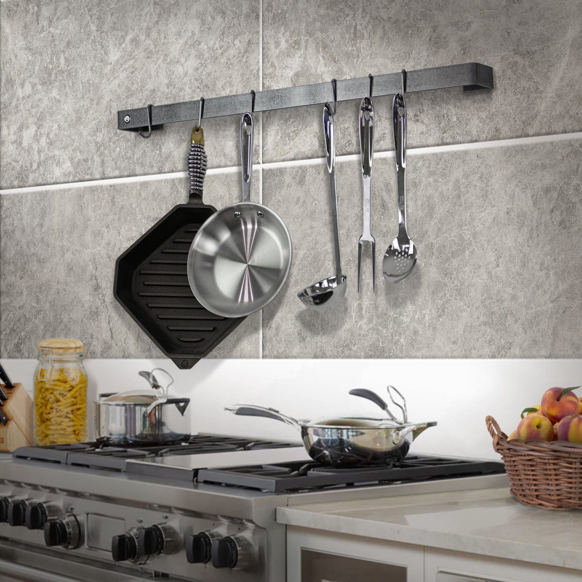 Enclume Wall Hammered Steel / 42" Handcrafted Classic Wall Rack Utensil Bar w 12 Hooks (42" to 48")