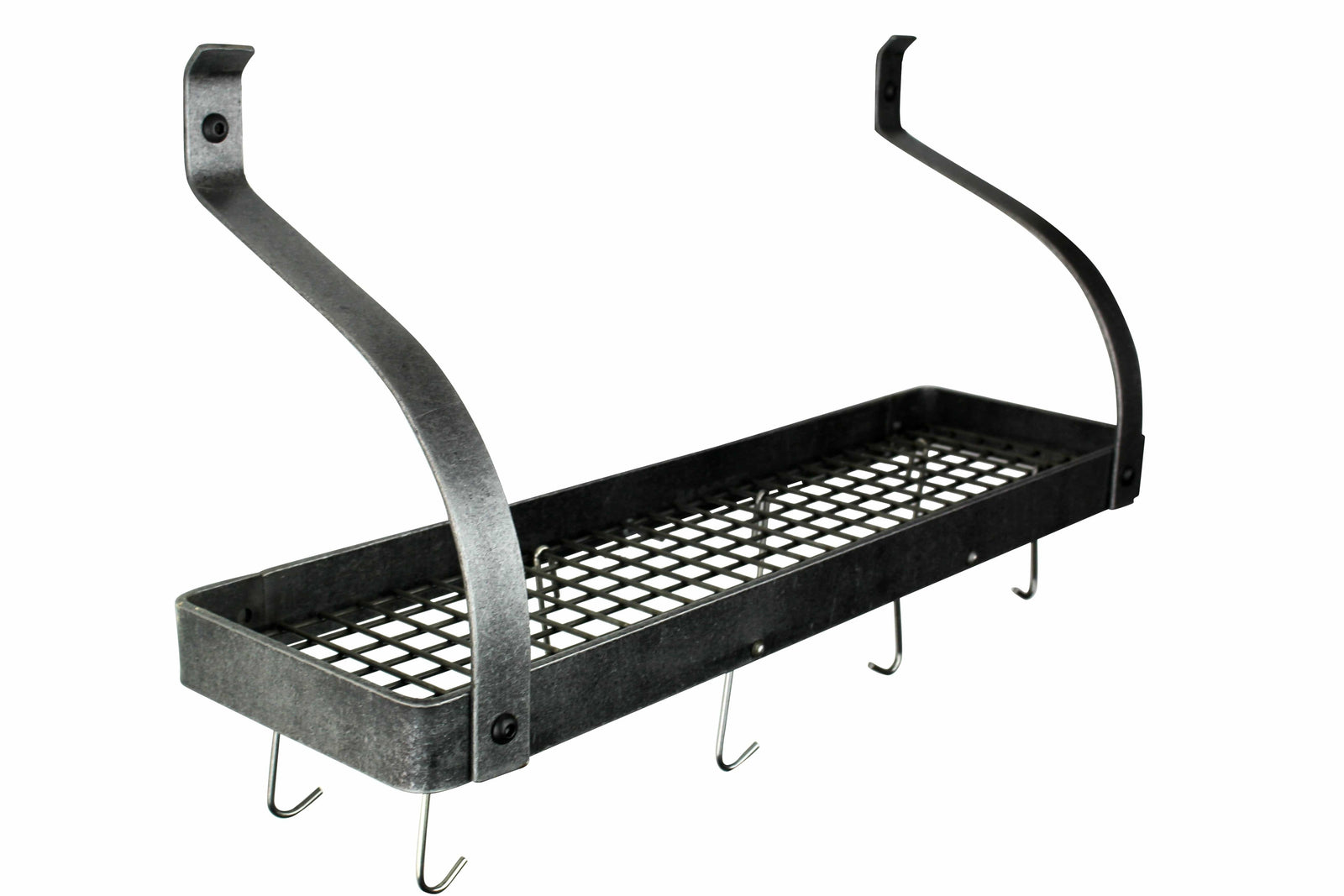 Enclume Wall Hammered Steel / Curved 30" Gourmet Bookshelf Wall Rack w/ 12 Hooks
