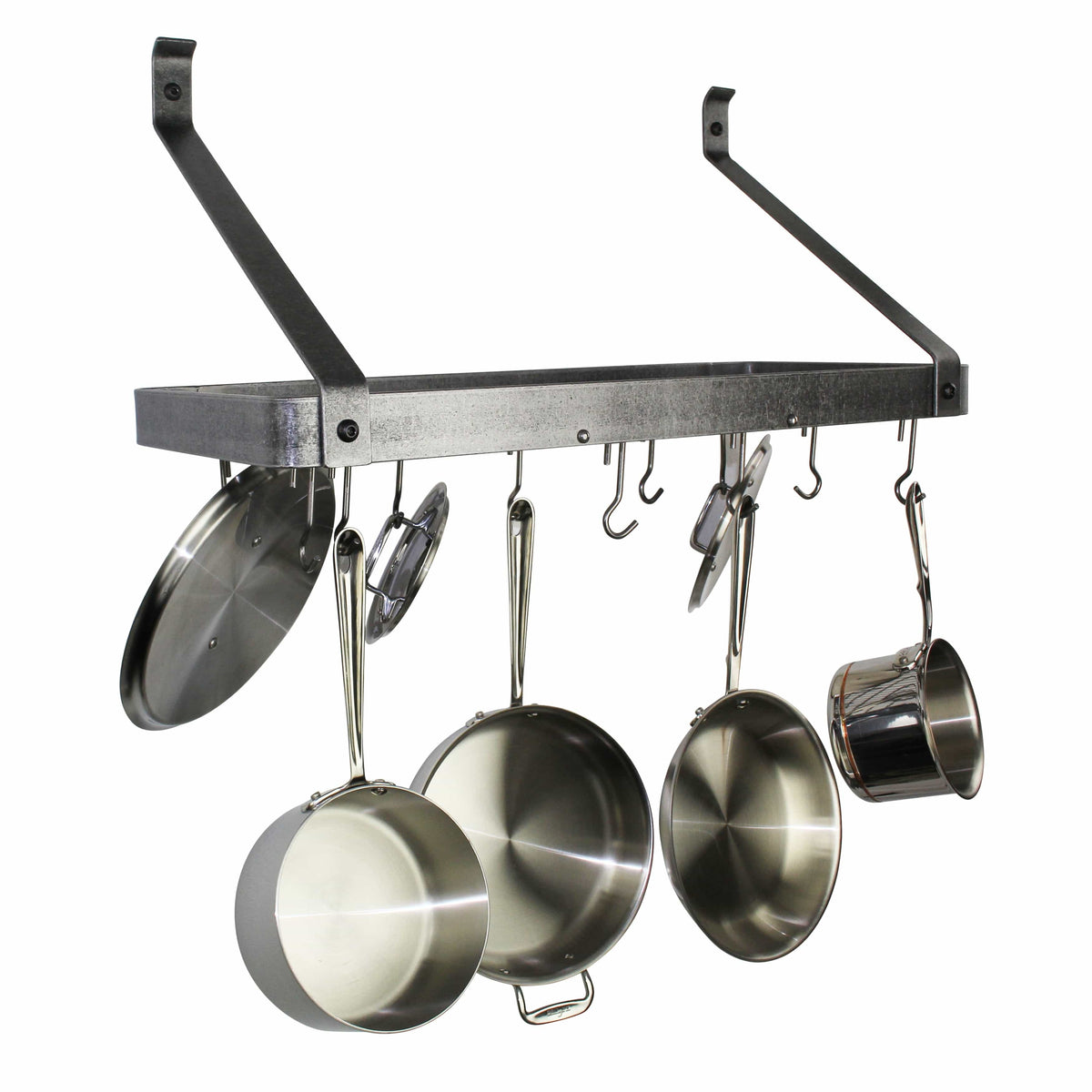 Enclume Wall Hammered Steel / Straight 30" Gourmet Deep Bookshelf Wall Rack w/ 12 Hooks