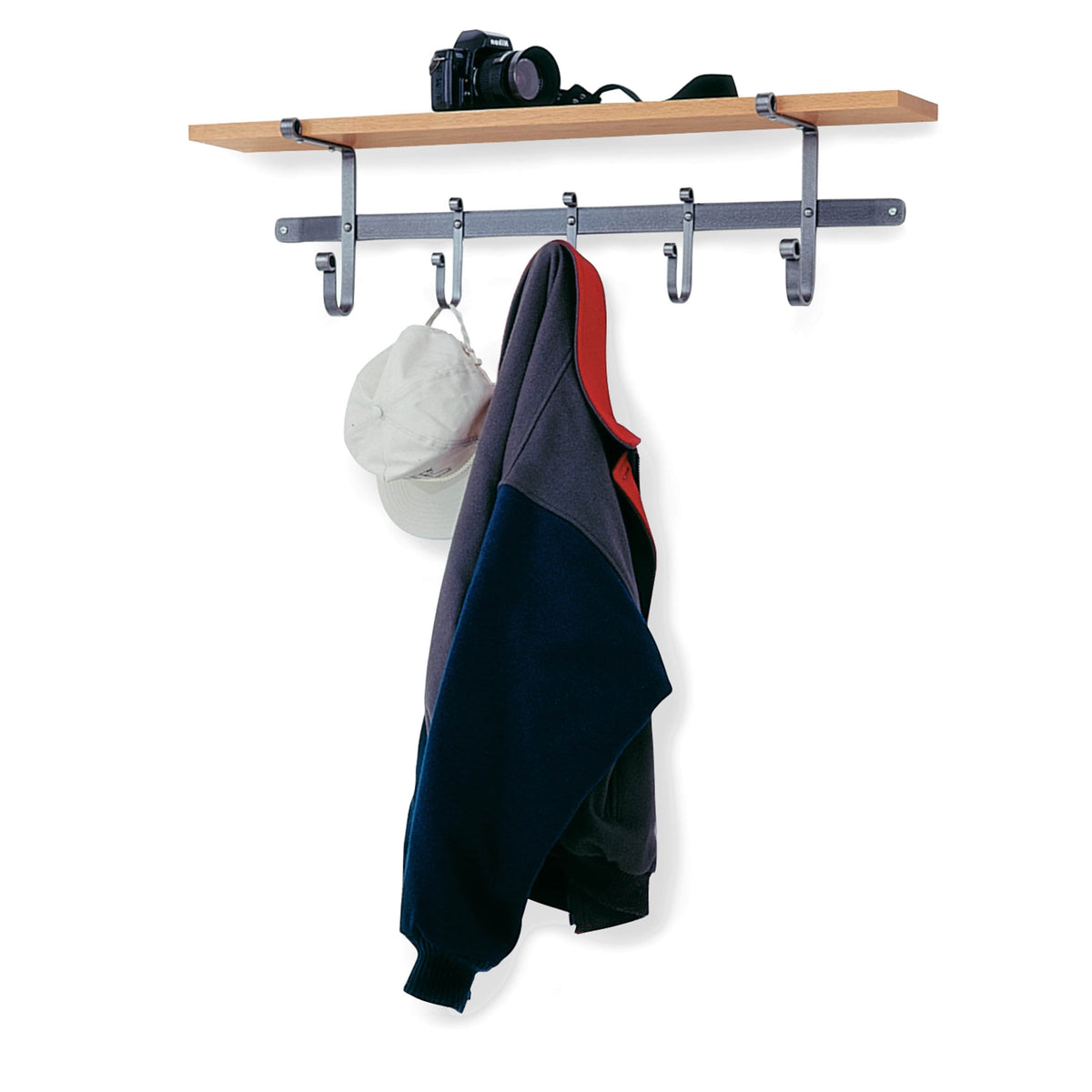Enclume Wall Hammered Steel with Solid Wood 36" Coat Rack w/ Solid Hardwood Shelf w/ 5 Hooks