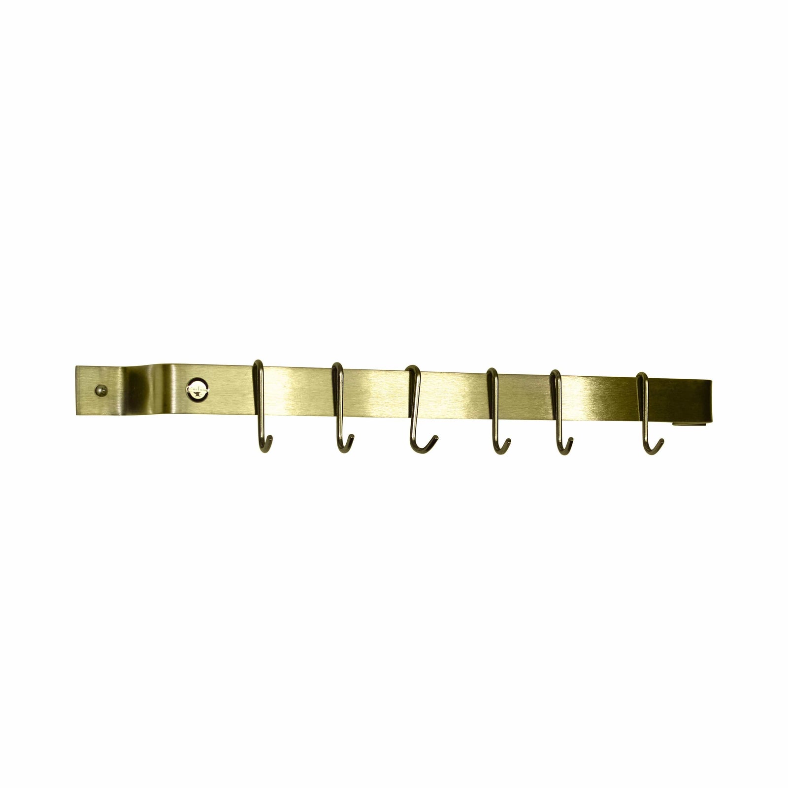 Enclume Wall Handcrafted 24" Easy Mount Wall Rack Utensil Bar w/ 6 Hooks Brass Finish