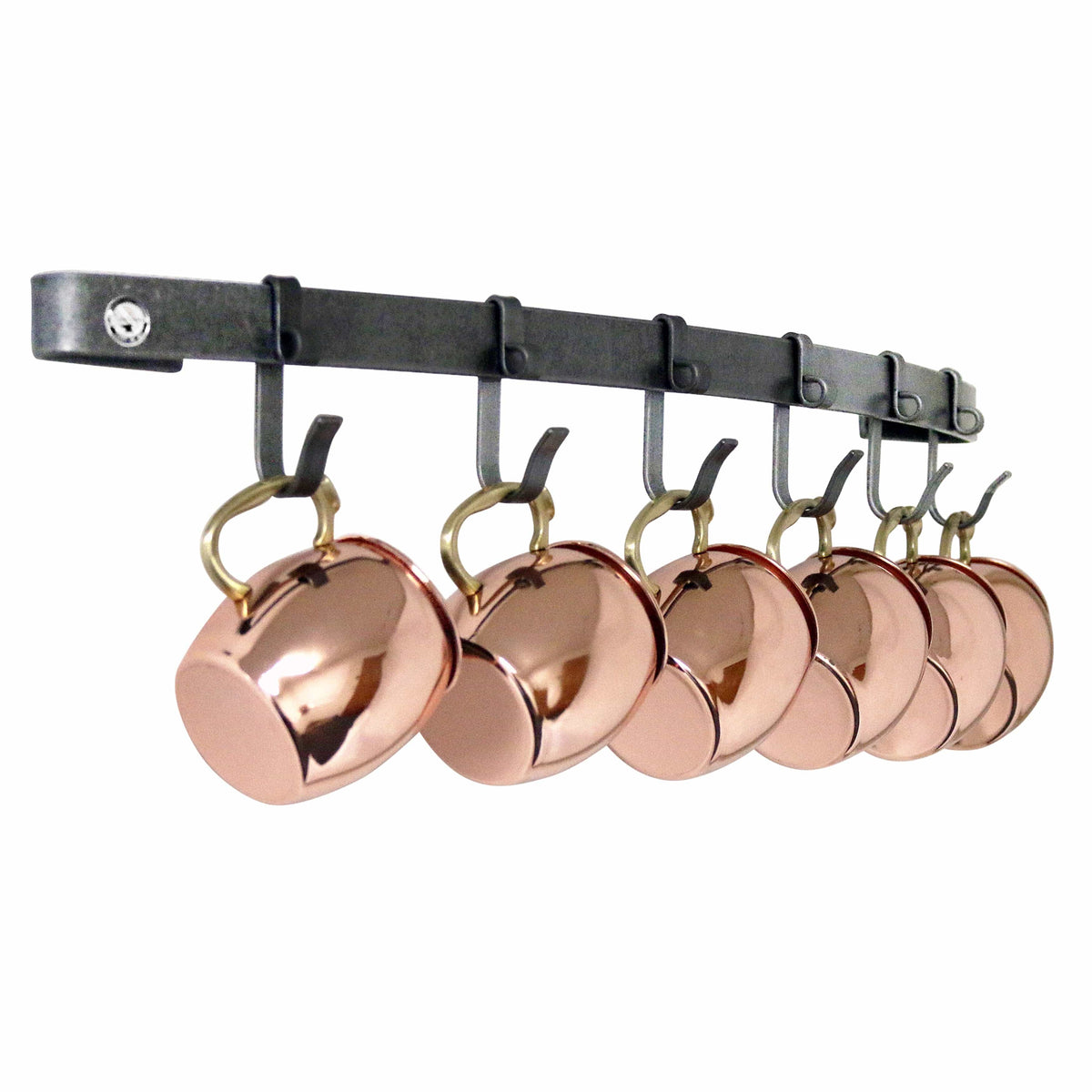 Enclume Wall Handcrafted Moscow Mule Mug Rack 30" w 6 Hooks, Hammered Steel