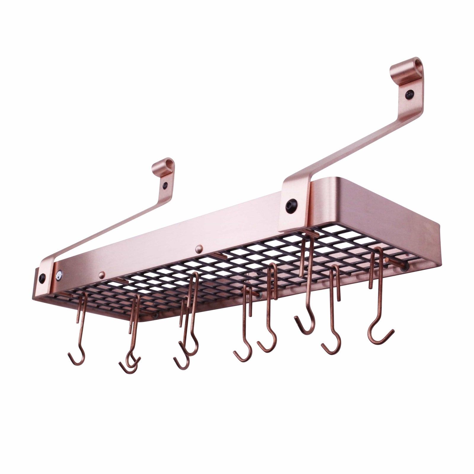 Enclume Wall Rolled Eye / Brushed Copper 24" Gourmet Bookshelf Wall Rack w/ 12 Hooks