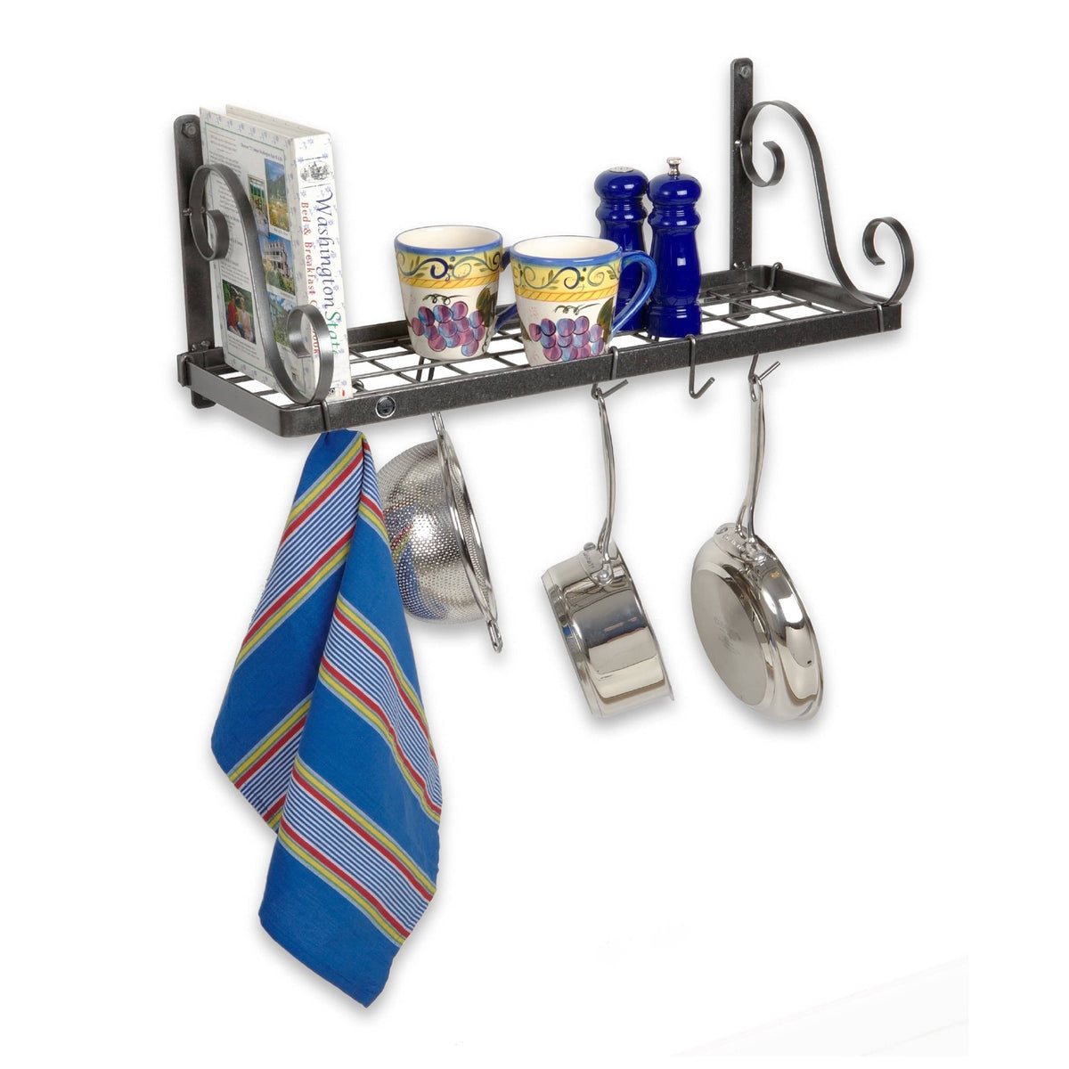 Enclume Wall Scroll Arm Bookshelf Wall Rack Hammered Steel