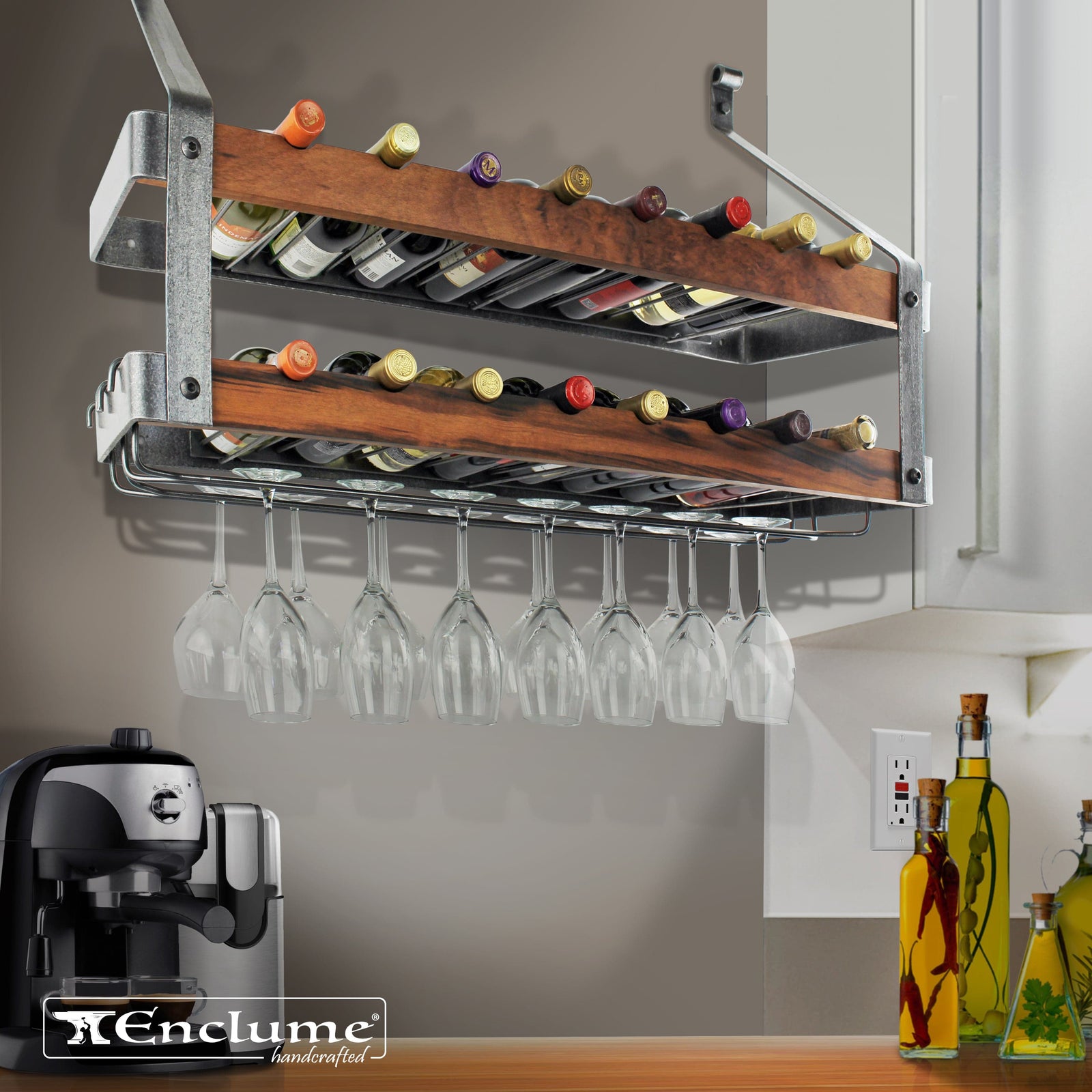Enclume Wall Signature 36" Bookshelf Double Wine Rack w/Tigerwood (16 Bottles)