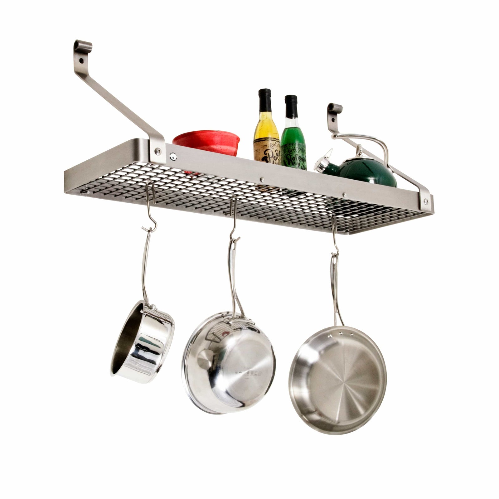 Enclume Wall Stainless Steel / Rolled Eye 30" Gourmet Deep Bookshelf Wall Rack w/ 12 Hooks