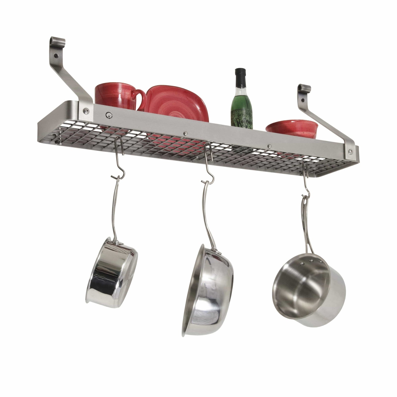 Enclume Wall Stainless Steel / Rolled Eye 36" Gourmet Bookshelf Wall Rack w/ 12 Hooks