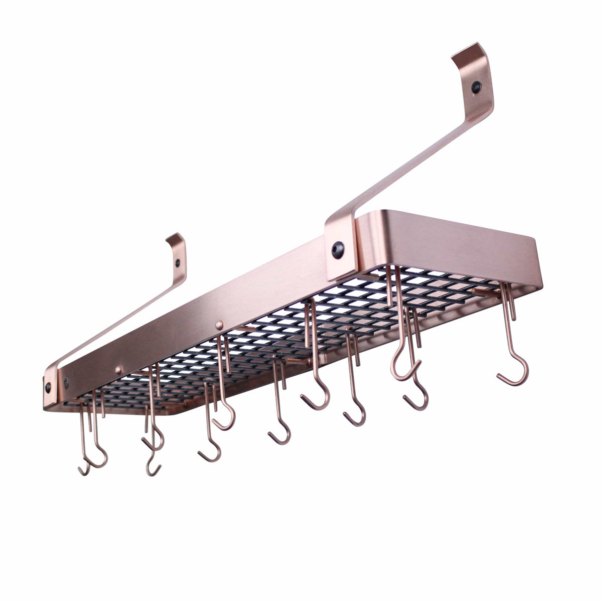 Enclume Wall Straight / Brushed Copper 24" Gourmet Bookshelf Wall Rack w/ 12 Hooks